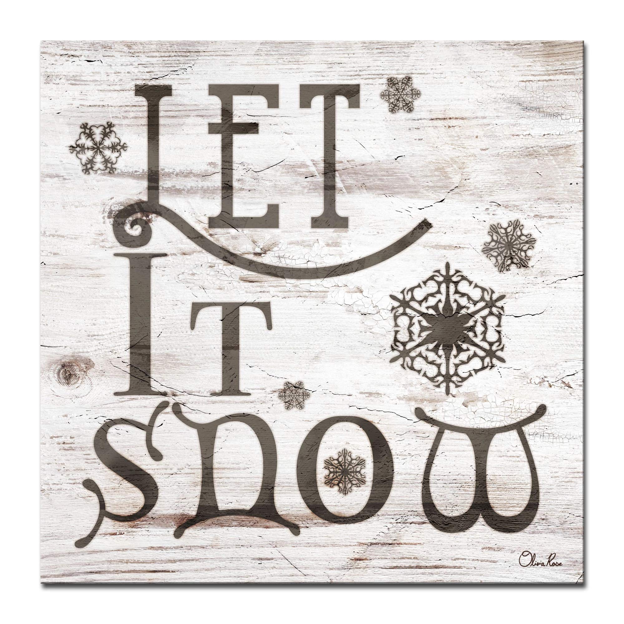 Brown and Gray 'Let It Snow' Christmas Square Wall Art Decor 30x30 Inches - Holiday Home Decoration for Living Room, Bedroom & Office