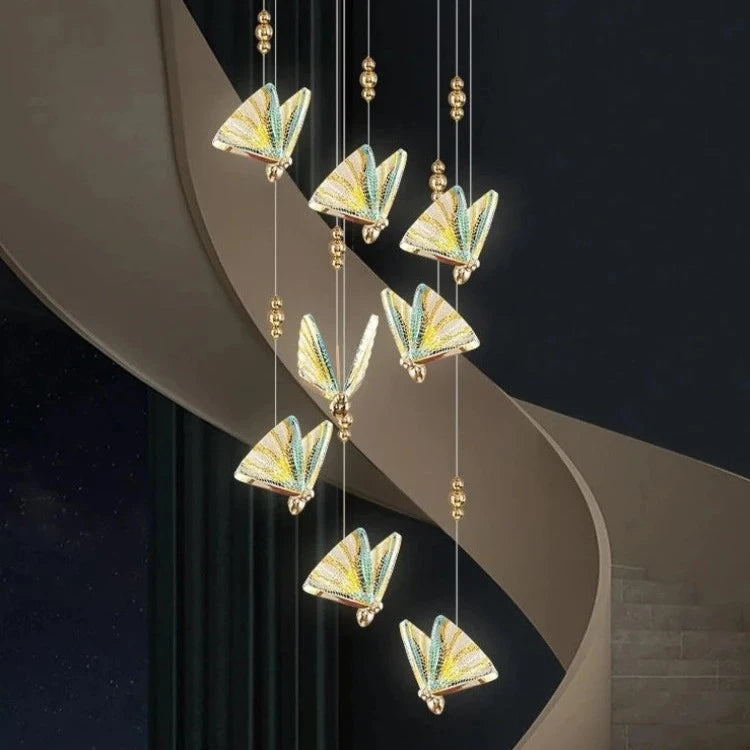 Elegant Gold Butterfly LED Chandelier - Crystal Ceiling Light Fixture for Staircase, Foyer & Living Room - Perfect for Home Decor, Wedding & Dining Room Lighting