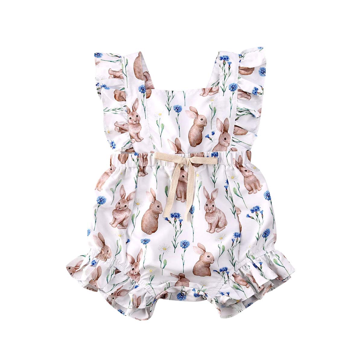 Sealourea Easter Outfit for Baby Girls - Adorable Ruffle Bunny Sleeveless Romper Bodysuit Jumpsuit | Infant Easter Clothes for Spring Photoshoot & Family Celebration
