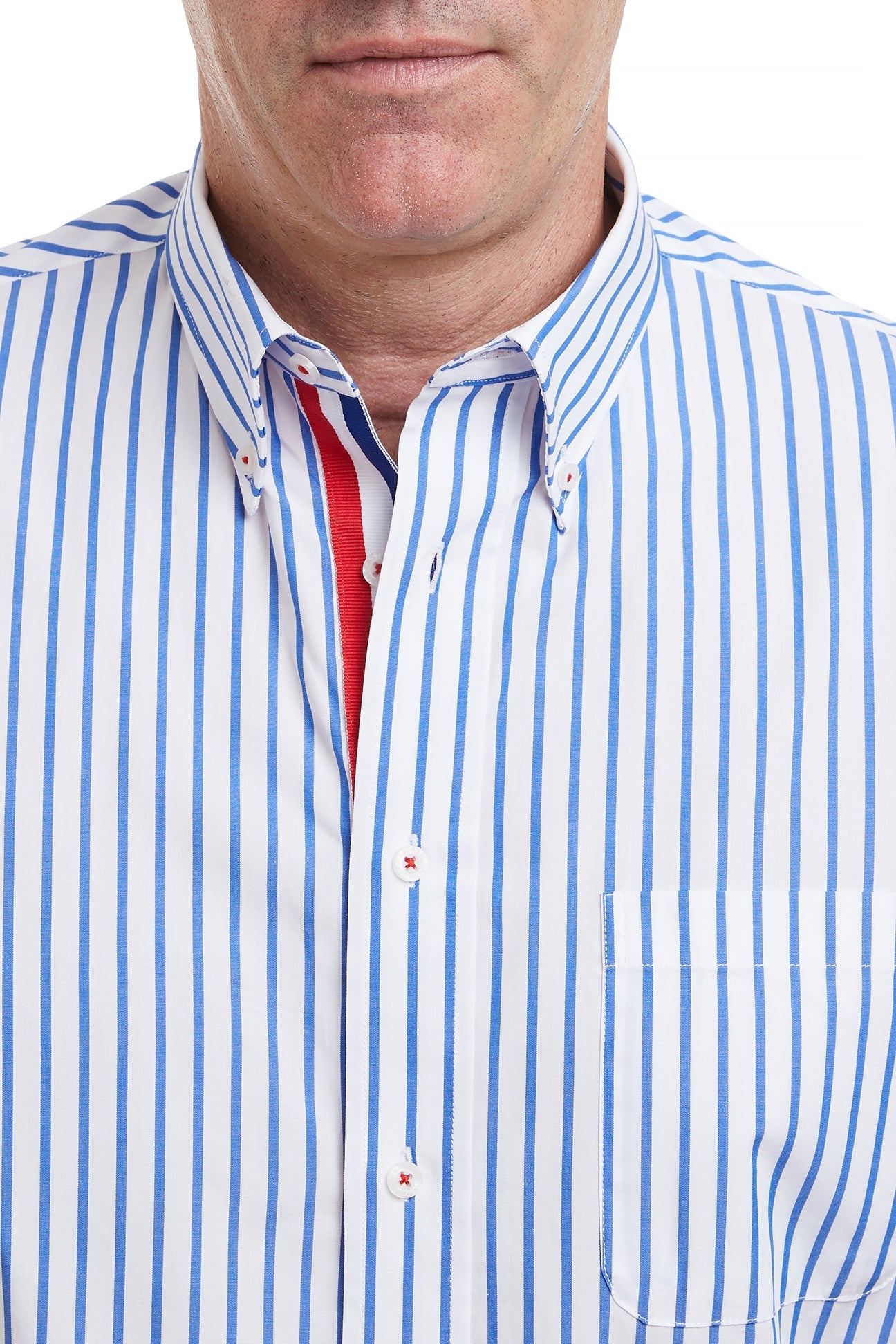 Chase Shirt Blue Stripe with Red White and Royal Blue Grosgrain - Stylish Casual Wear for Men & Women - Perfect for Office, Parties, and Everyday Outfits