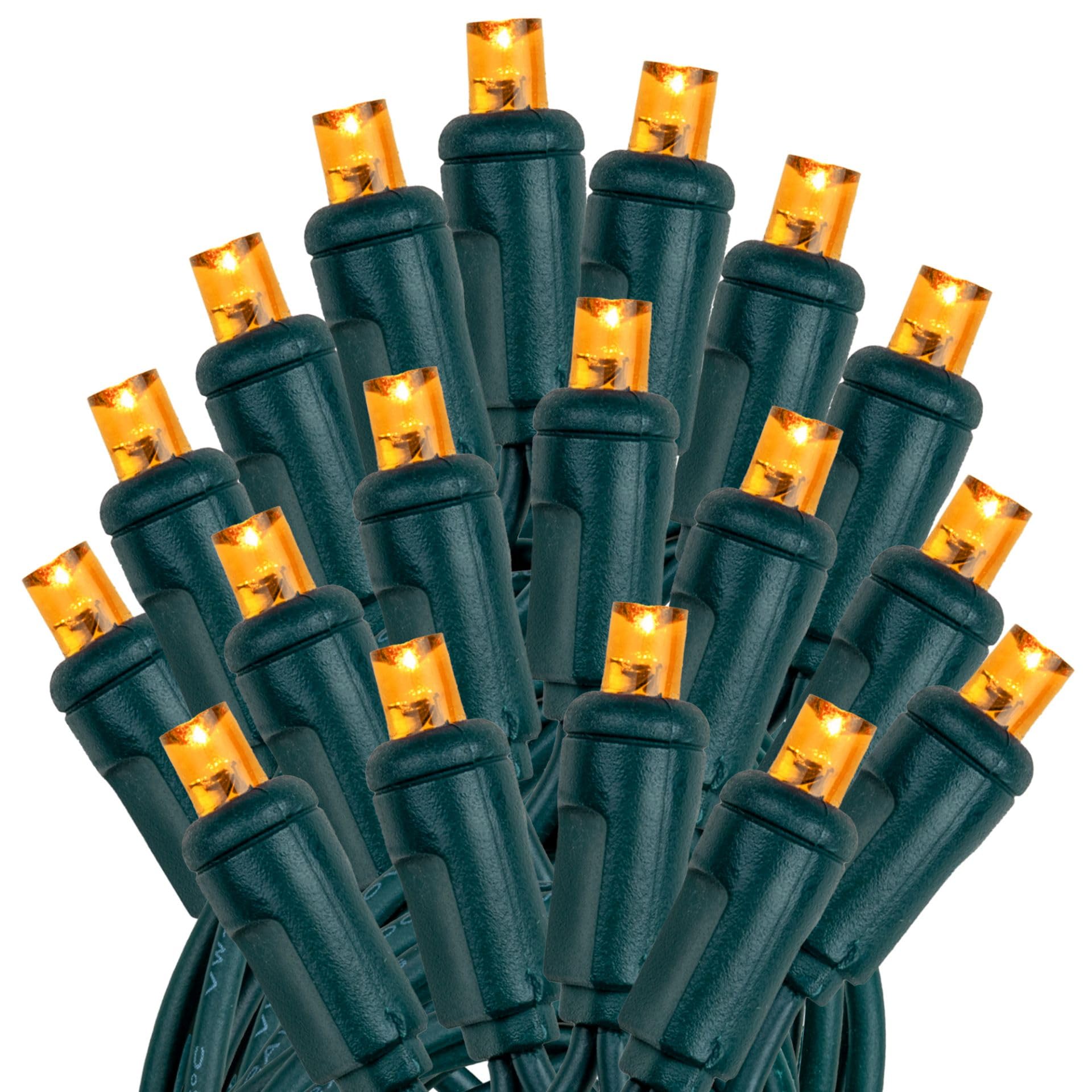 50 LED Christmas Mini Lights Set - Outdoor Waterproof String Lights for Patio, Garden, Party - Amber Warm White with Green Wire (11 Feet) - Perfect for Holiday Decor, Wedding, Backyard & Landscape Lighting