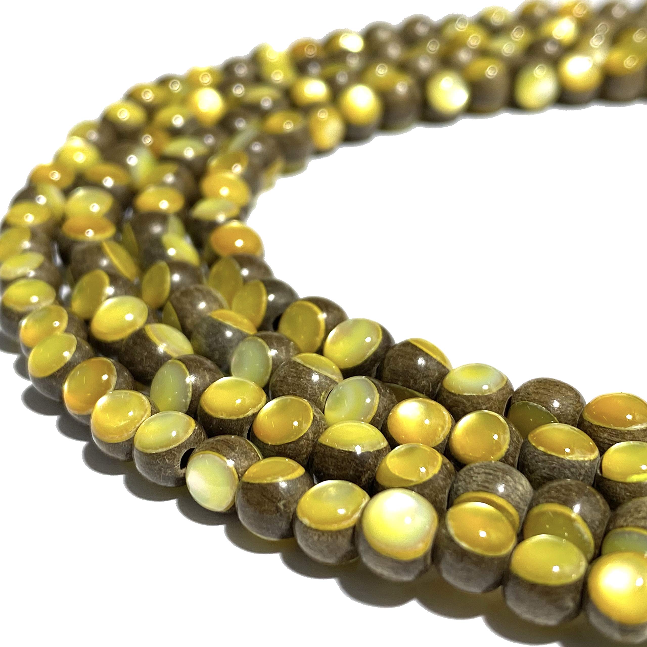 ABCGEMS Natural Wood Beads for Jewelry Making - 6mm Round Charcoal Graywood Beads with Australian Golden-Lip Shell Inlay, DIY Craft Supplies for Men & Women - Perfect for Healing Bracelets, Energy Jewelry, and Handmade Accessories (8 Inches, +/-1mm)