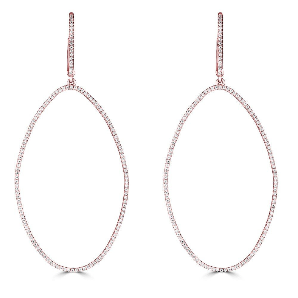 14KT Gold 1/2 CTW Diamond Oval Drop Hoop Earrings for Women - Elegant Dangle Earrings for Wedding, Party & Everyday Wear