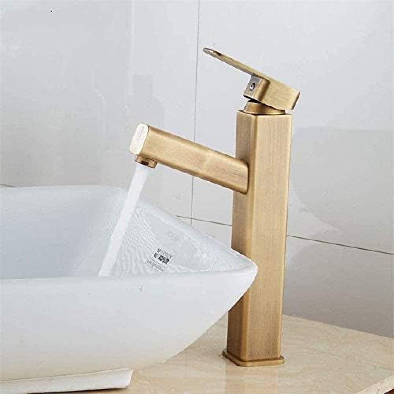 Antique Brass Single Handle Waterfall Bathroom Sink Faucet - Hot & Cold Mixer Tap for Basin - Vintage Style Bathroom & Kitchen Faucet - Perfect for Modern and Classic Home Decor