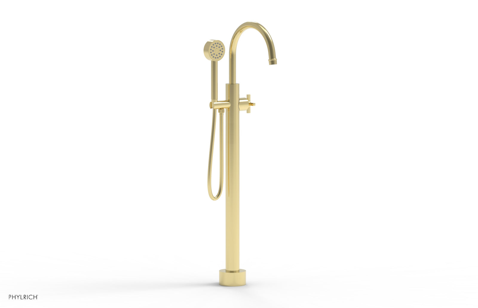 HEX MODERN Tall Floor Mount Tub Filler with Cross Handle & Hand Shower - Model 501 46 01 - Perfect for Luxury Bathroom Renovations and Spa-Like Shower Experiences