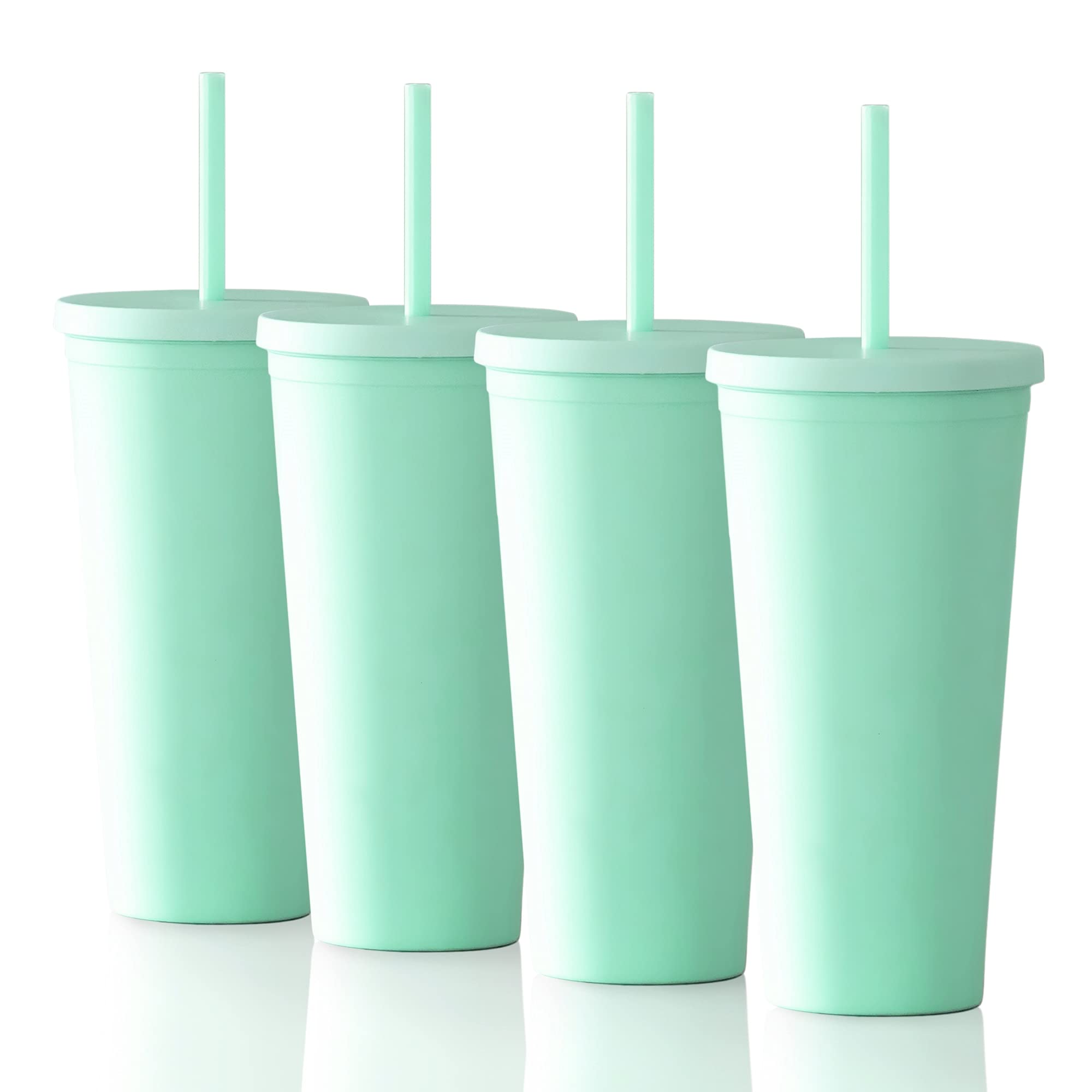 STRATA CUPS 22 oz Acrylic Tumbler with Lid and Straw - Set of 4 Pastel Colored Double Wall Insulated Plastic Cups for Vinyl Projects, Bulk Tumblers with Free Straw Cleaner - Perfect for Home, Office, Parties and DIY Crafts