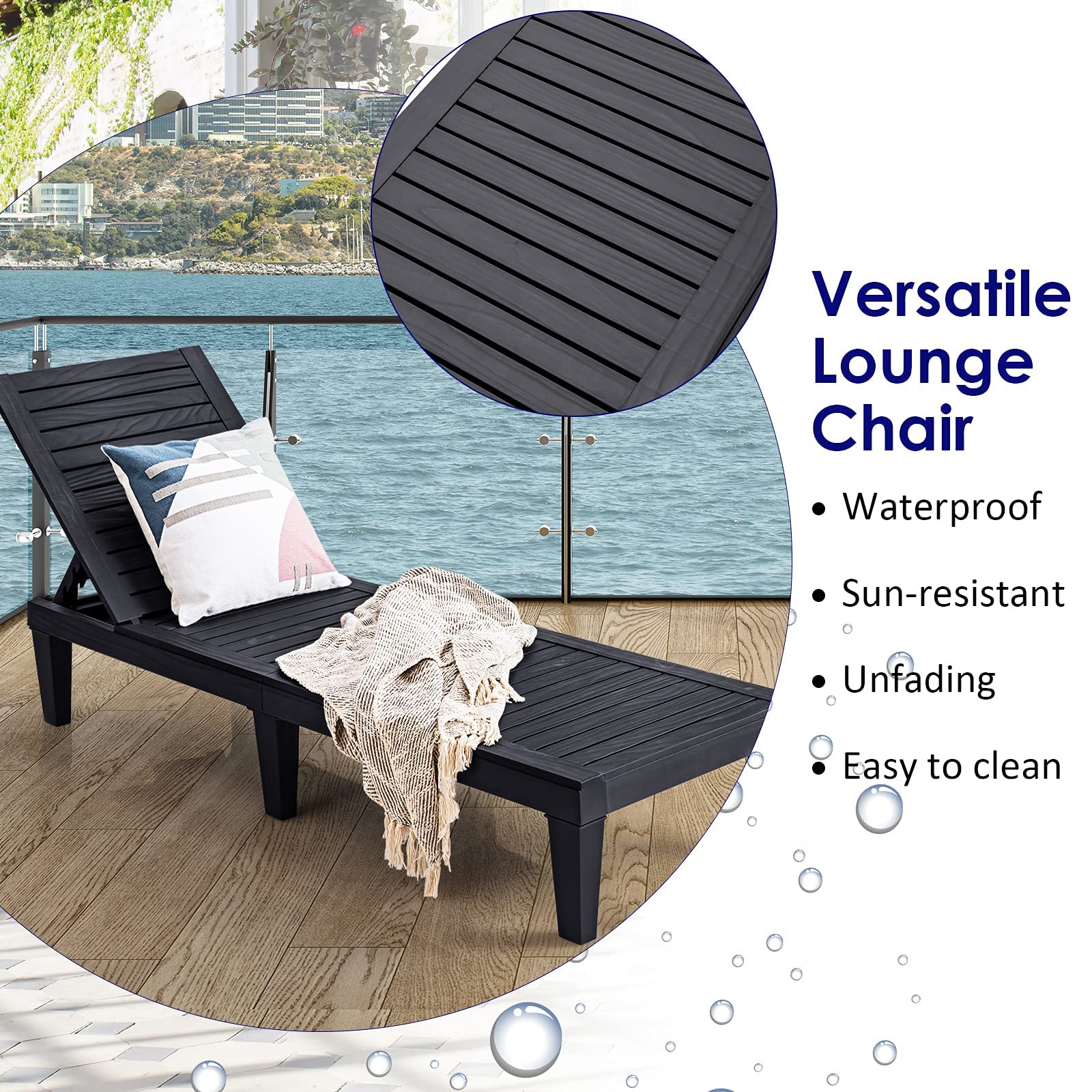 Tangkula Outdoor Chaise Lounge Chair - Lightweight Adjustable Recliner with 5 Positions, Durable Patio Furniture for Backyard, Poolside, Beach & Balcony - Perfect for Sunbathing, Relaxing & Outdoor Lounging (Black, Set of 2)