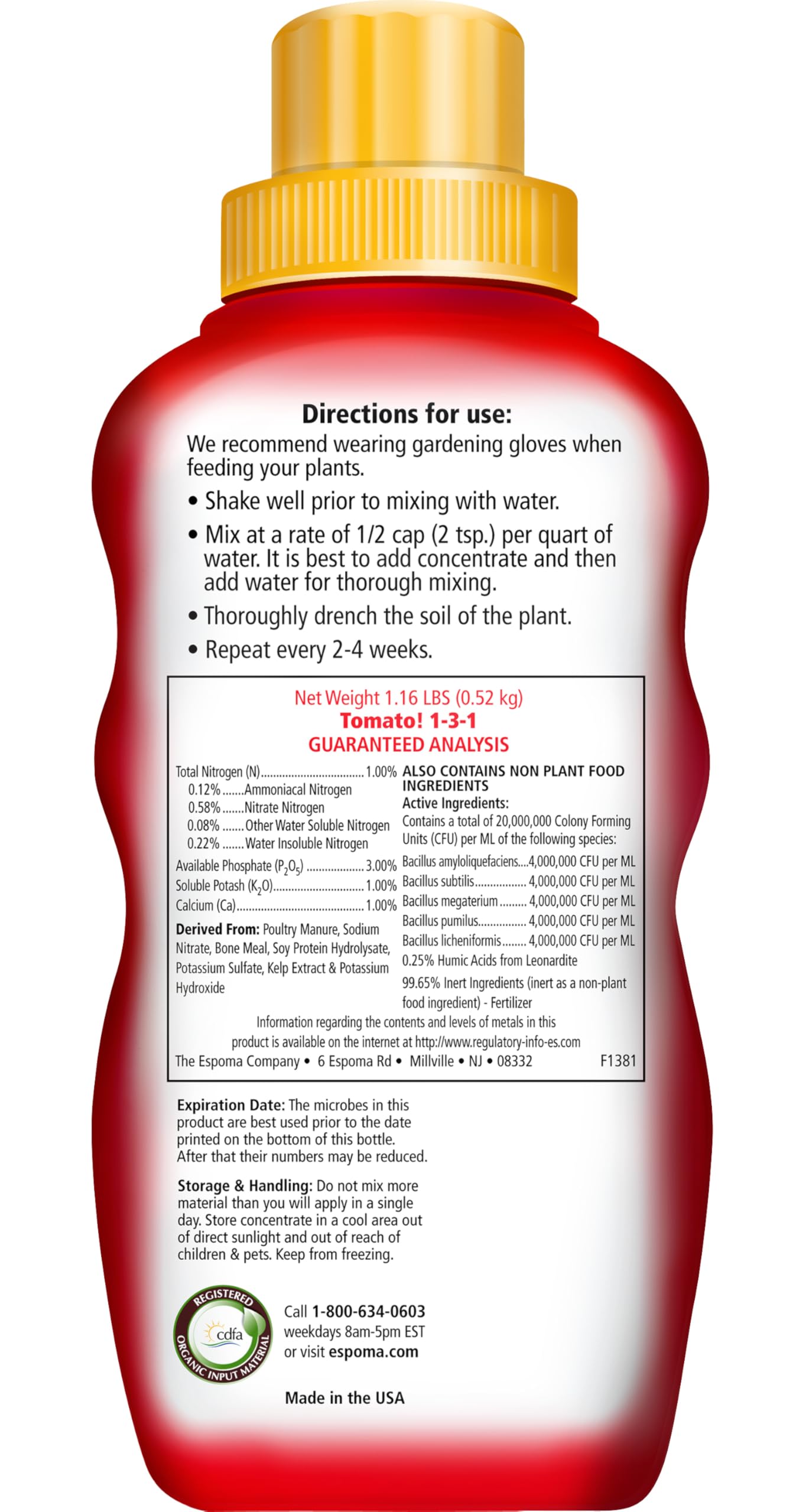 Espoma Organic 16oz Concentrated Tomato Plant Food - All-Natural Fertilizer for Tomatoes, Vegetables & Organic Gardening (1 Pack) | Perfect for Home Gardens, Greenhouses & Container Planting
