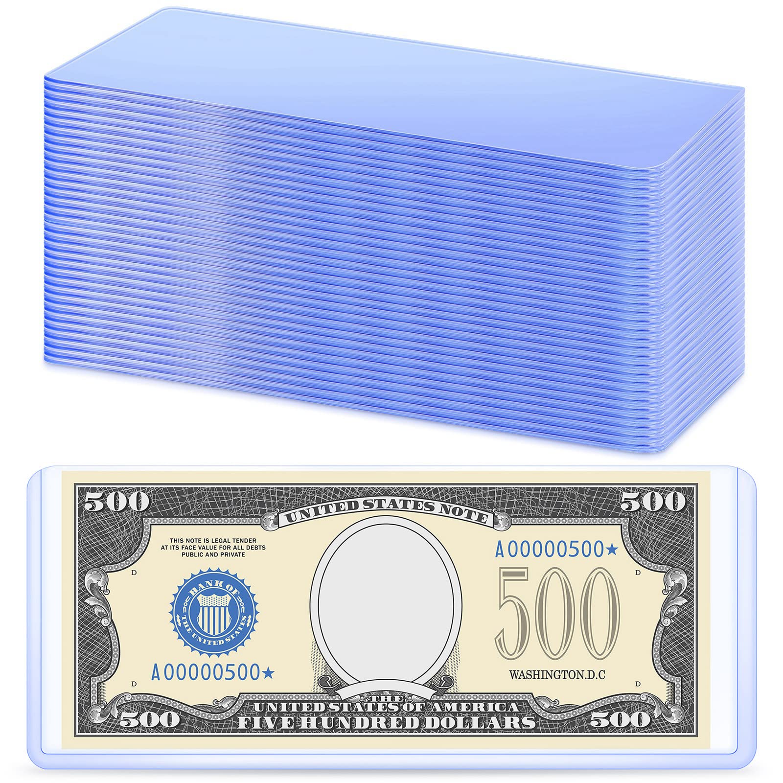Premium PVC Transparent Bill Holders - 6.9 x 2.95 Inch Clear Currency Sleeves for Regular Bills (60 Pack) | Perfect for Cash Display, Collection Protection & Retail Money Organization