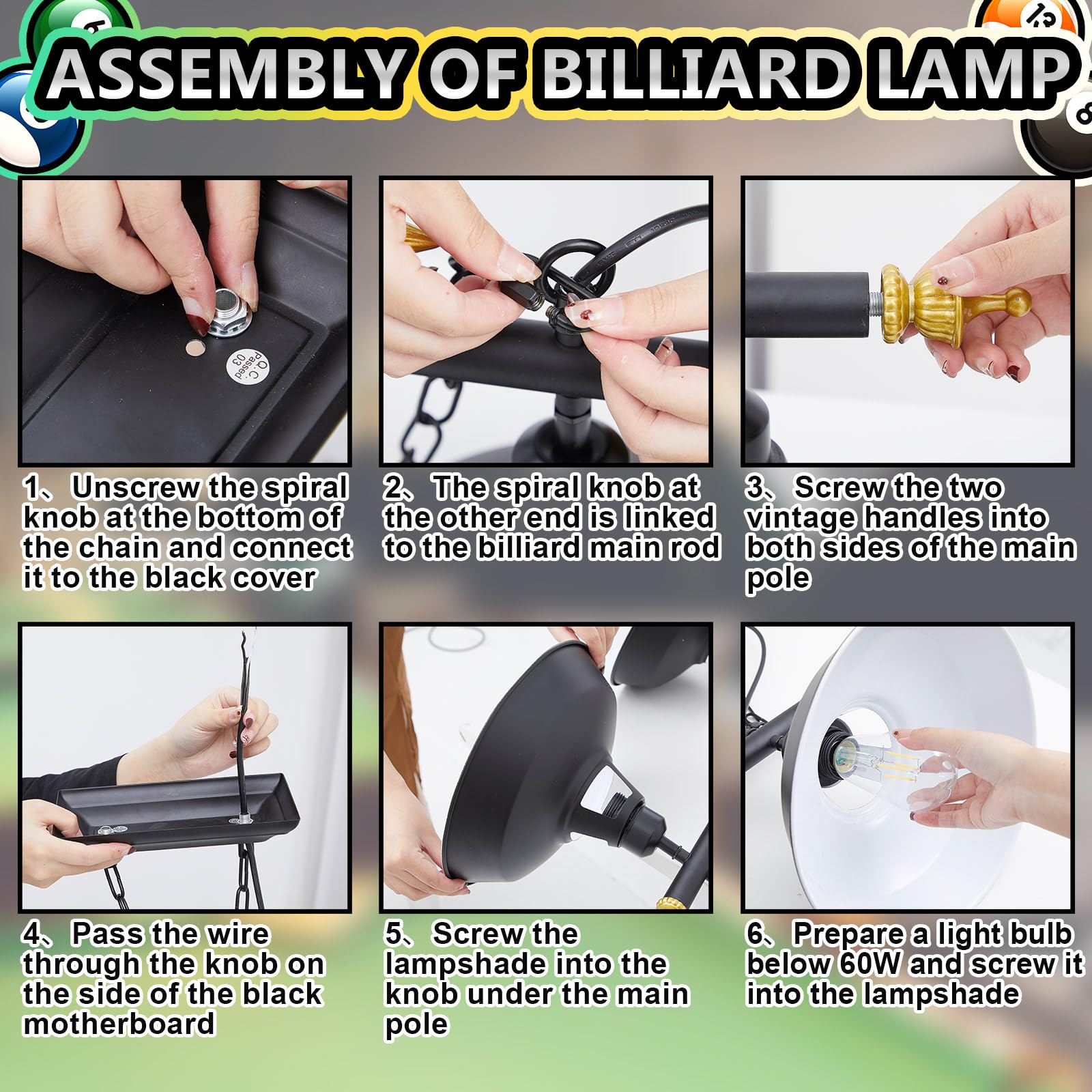 Adjustable Hanging Pool Table Lights for 7-8 Foot Billiards - 3-Light Fixture with Metal Shades, Game Room Lighting, Basement, Man Cave, and Bar Decor (Bulbs Not Included)