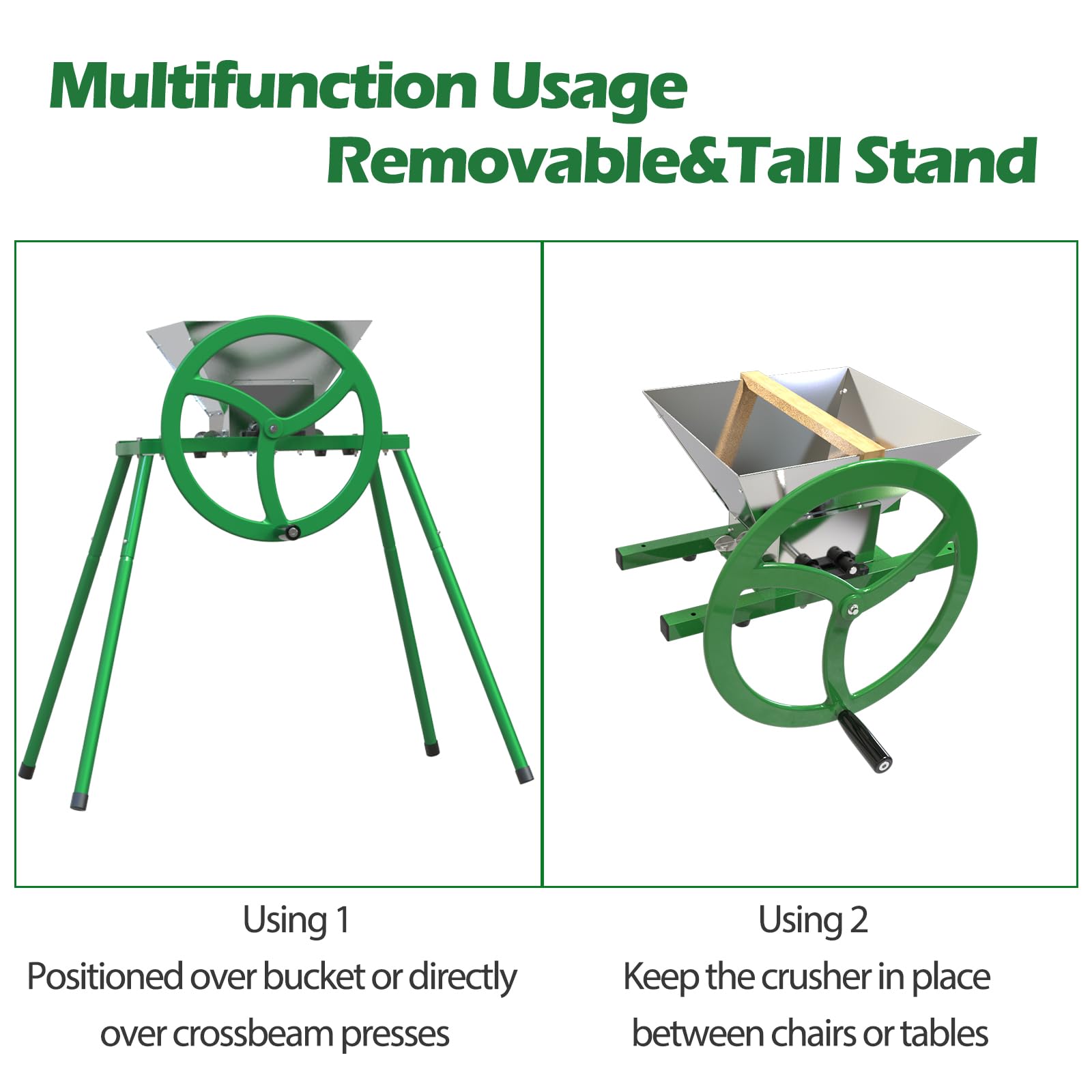 Stainless Steel Manual Fruit Crusher with Flywheel & Stand - 7L Apple Grinder for Wine, Cider & Juice Making - Perfect for Home Brewing, Winemaking & Fresh Fruit Processing