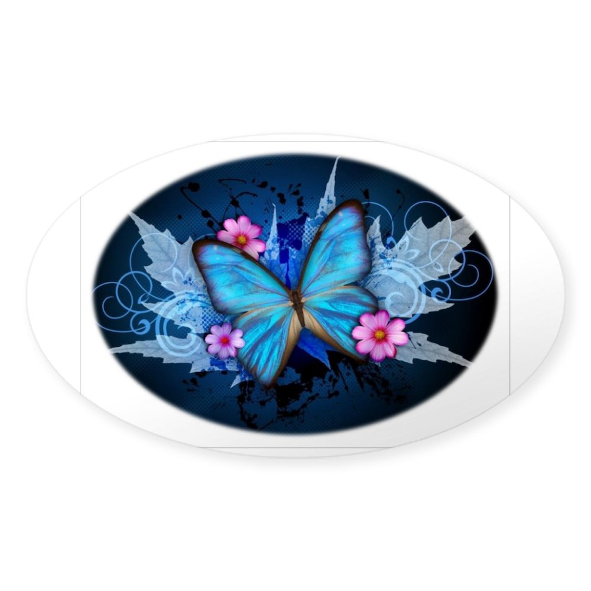 Blue Butterfly Car Bumper Sticker - Oval Decal for Cars & Laptops