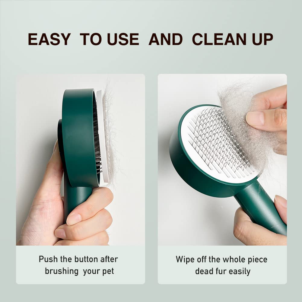 Self-Cleaning Deshedding Dog Brush with Release Button - Grooming Brush for Small Pets to Remove Loose Hair, Mats & Tangles - Perfect for Bath Time & Daily Brushing at Home