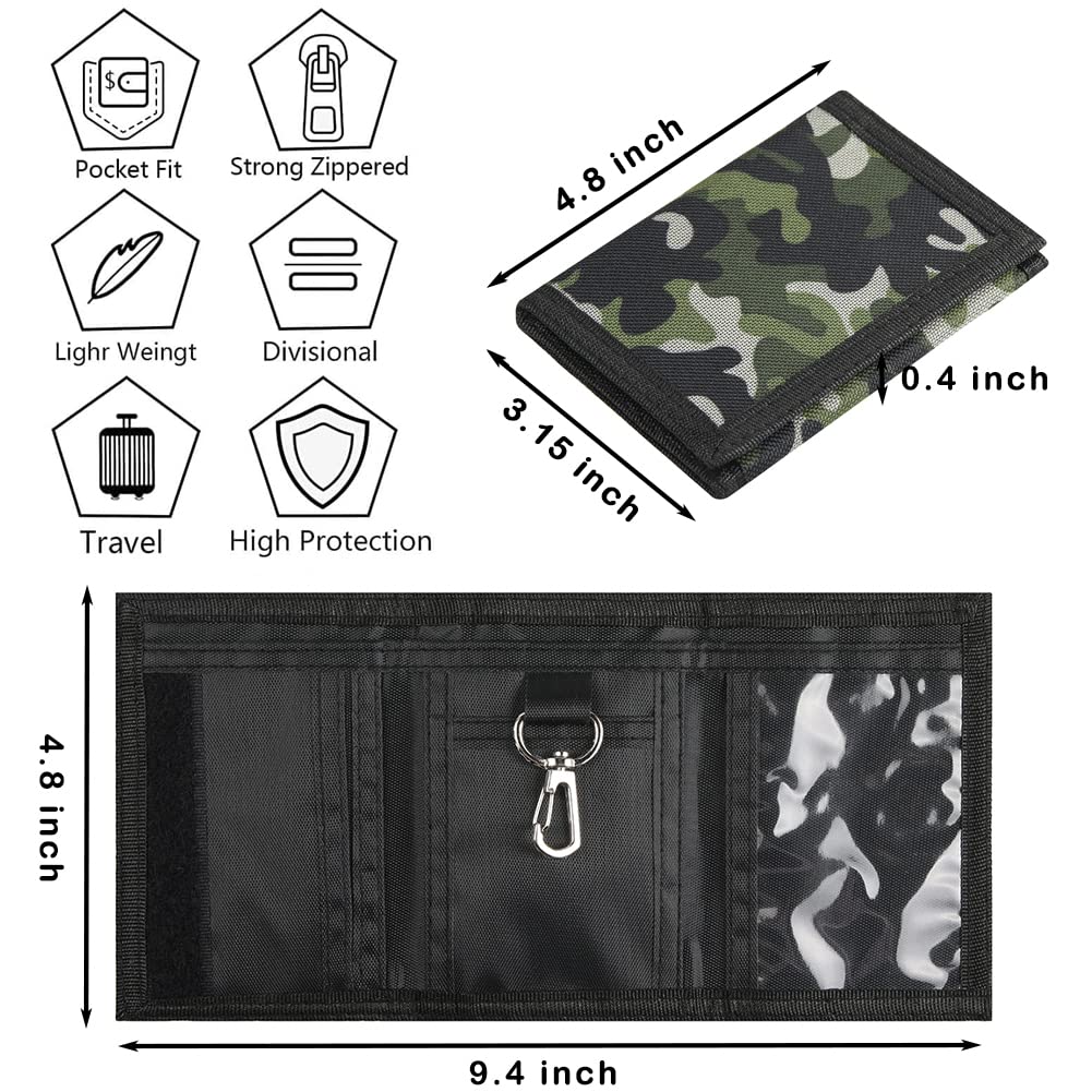 **Camo Kids Wallet for Boys & Girls - Durable Tri-Fold Zipper Wallet with Coin Pocket - Perfect Gift for Ages 4-12 - Ideal for School, Travel & Everyday Use**