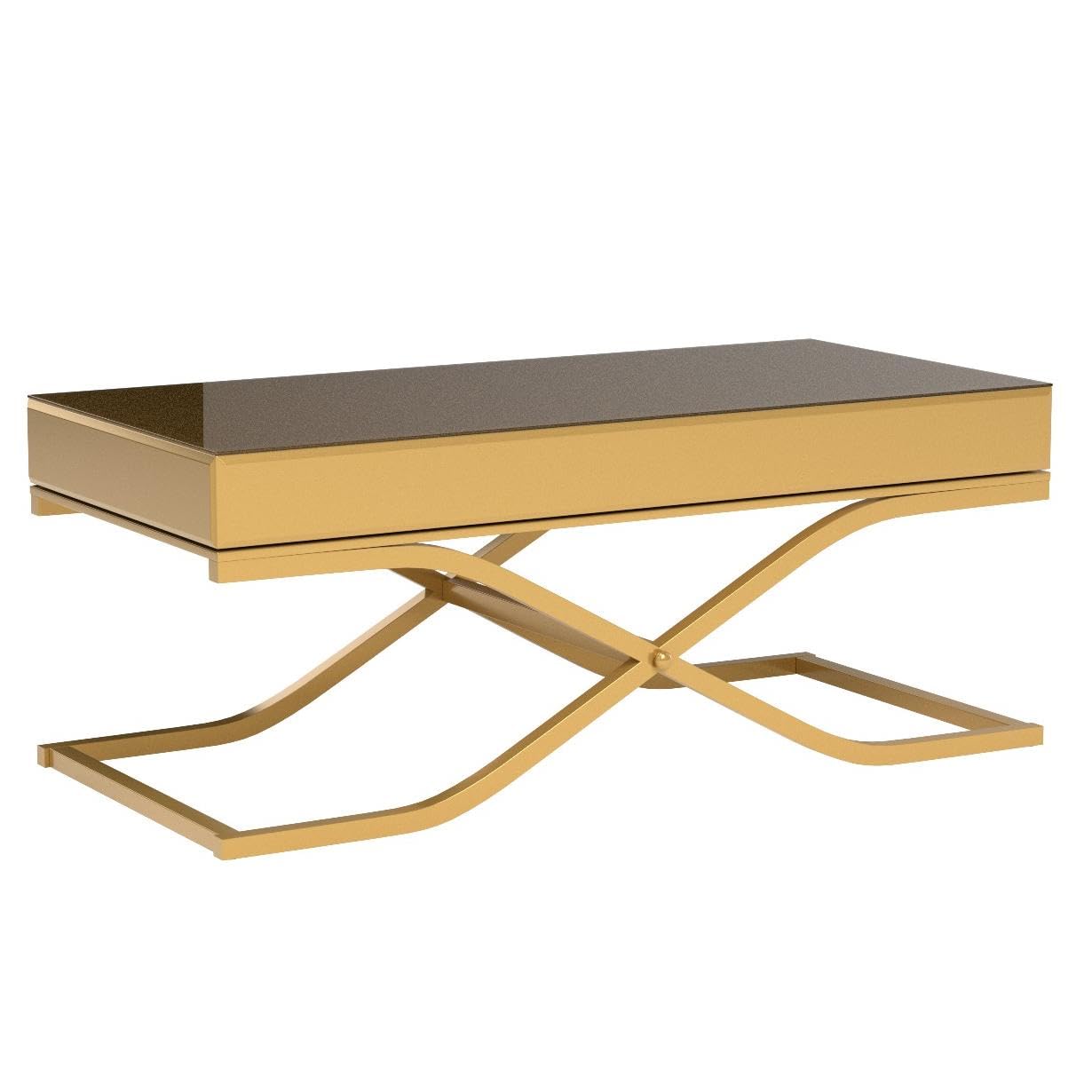 Furniture of America Dorelle Contemporary Glass Top Coffee Table with Brass Frame - Modern Living Room Centerpiece for Home Decor & Entertaining