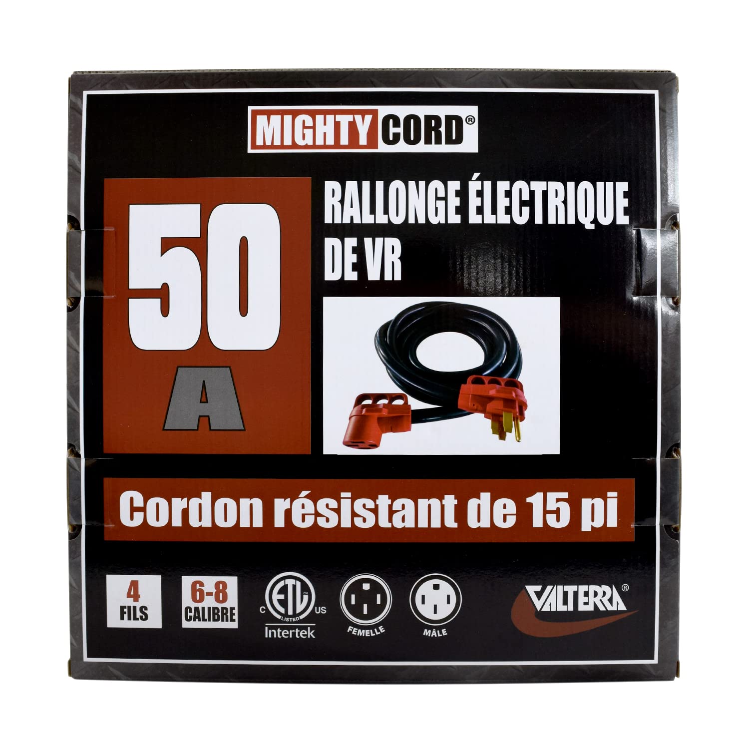 Valterra Mighty Cord® A10-5015EH RV 50-Amp Heavy Duty Extension Cord, 15-Foot Power Cord with Weatherproof Cover - Perfect for RV Camping, Outdoor Power Supply & Emergency Backup