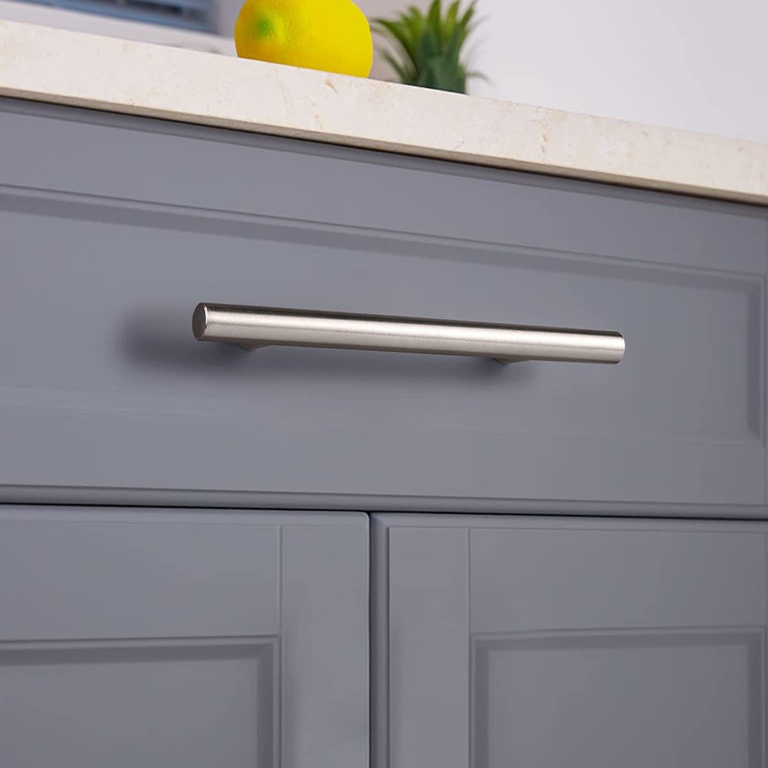 30 Pack 6 Inch Brushed Nickel Stainless Steel Cabinet Handles - T Bar Pulls, Euro Style Modern Round Drawer Handles for Kitchen & Bathroom (3.77 Inch Hole Center) - Perfect for Cabinets, Dressers, Vanities & Furniture Upgrades