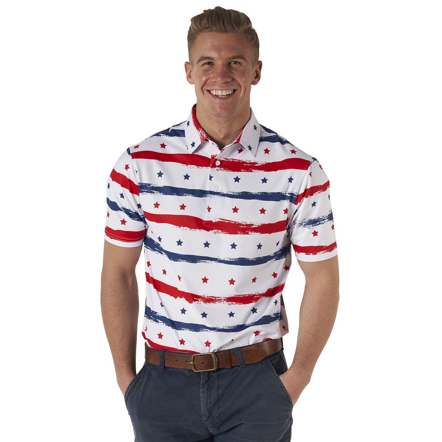 Royal & Awesome American Flag Golf Shirt - Patriotic USA Golf Polo for Men - Perfect for 4th of July, Memorial Day & Golf Tournaments