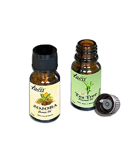 Pure Organic Jojoba Oil & Tea Tree Oil for Hair, Skin & Nails - Natural Moisturizer & Acne Treatment - Perfect for Aromatherapy, DIY Beauty & Massage