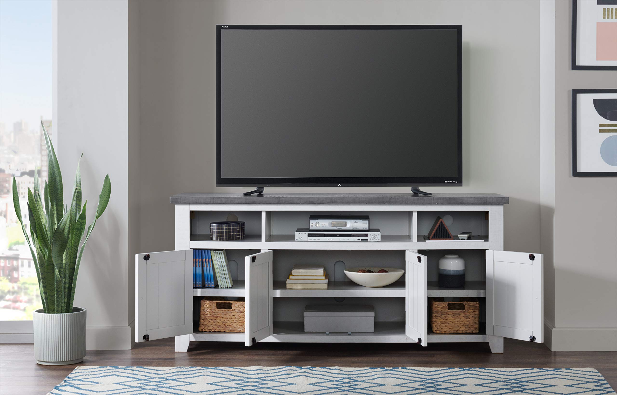 Martin Svensson Home Foundry 65 Inch TV Stand with Grey Top - Modern White Wooden Entertainment Center for Living Room, Bedroom & Home Theater