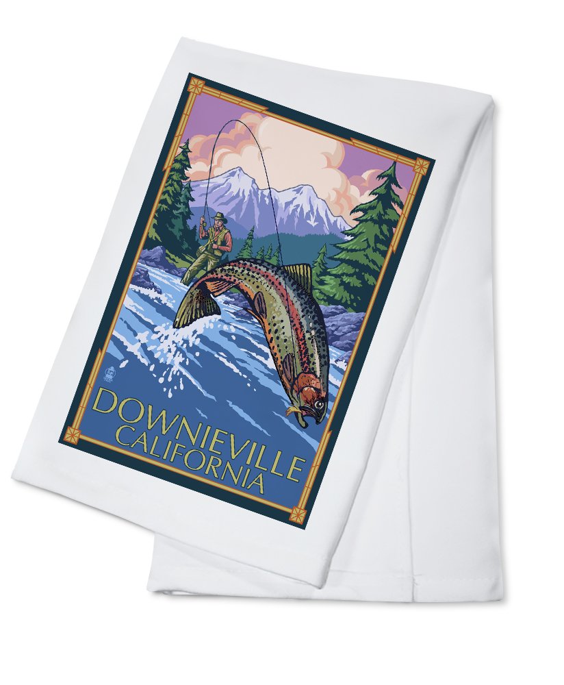 Downieville California Fly Fishing Tea Towel - 100% Cotton Decorative Hand Towel for Kitchen & Home - Perfect for Fishing Enthusiasts & Cabin Decor
