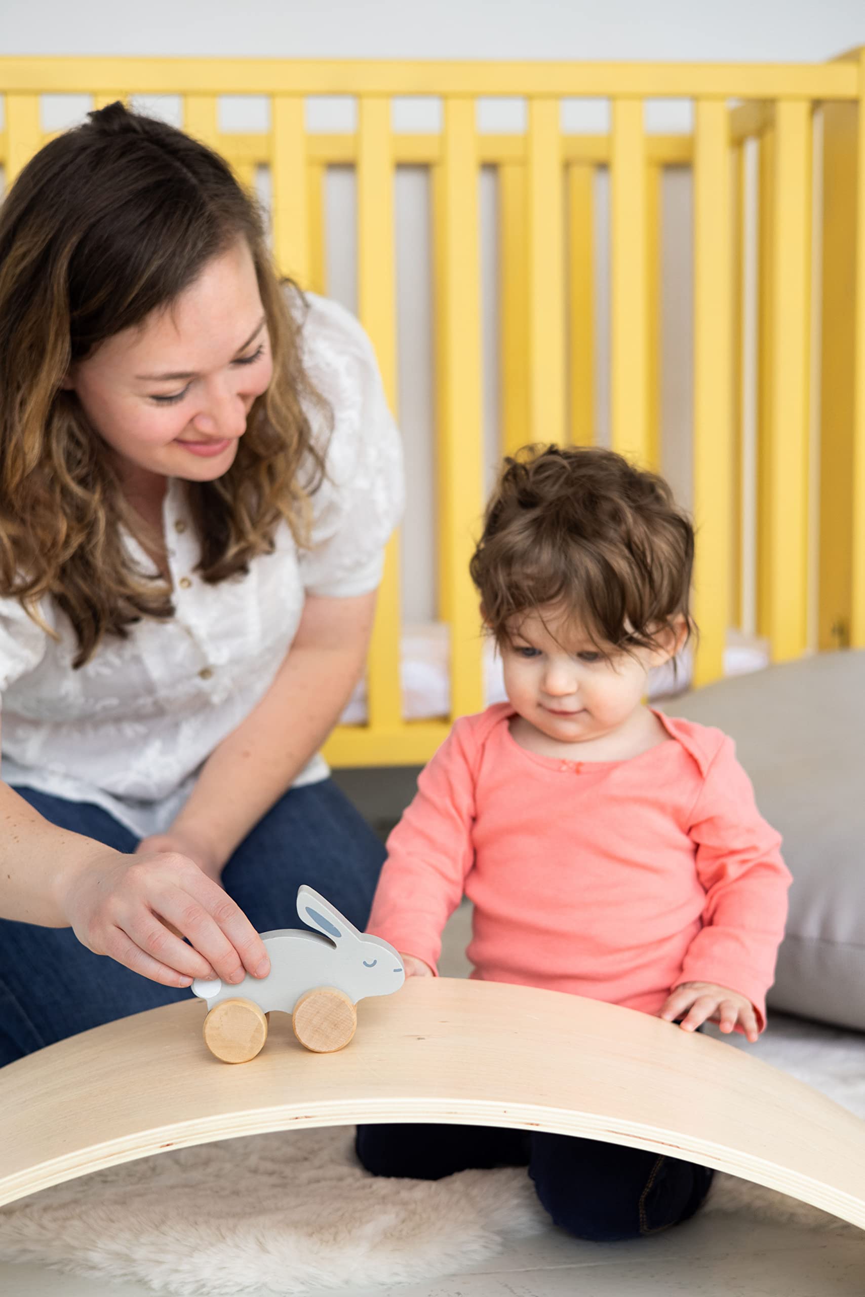 Pearhead Wooden Push and Pull Bunny Toy - Montessori Learning Toy for Toddlers & Babies - Easter Basket Gift for Boys & Girls - Perfect Nursery Accessory for Playtime & Early Childhood Development