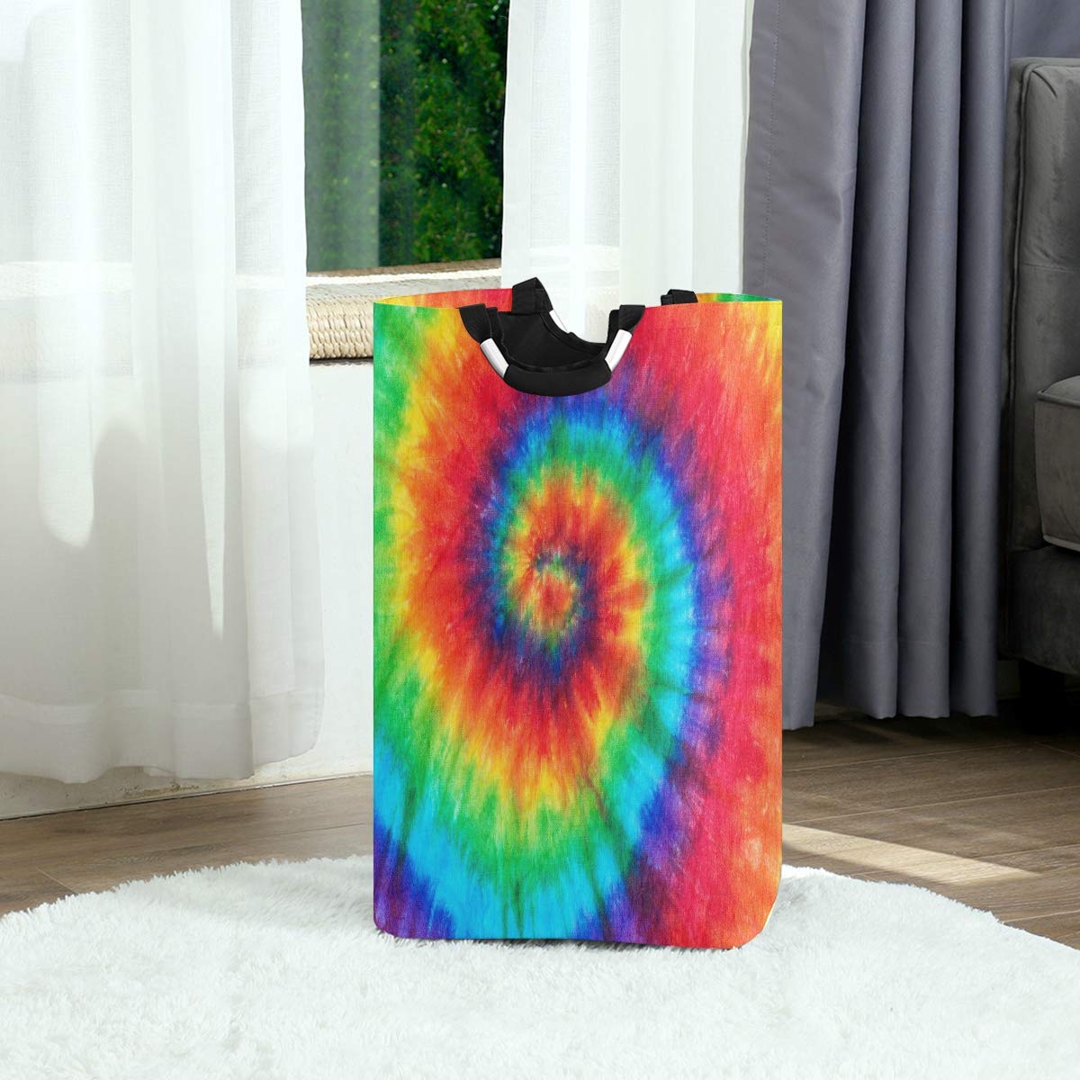 AUUXVA Collapsible Laundry Basket - Large Tie Dye Rainbow Clothes Hamper with Handles for Dirty Laundry, Toys & Storage | Perfect for Nursery, Dorm, Bedroom & Bathroom Organization | Space-Saving Foldable Design for Small Spaces