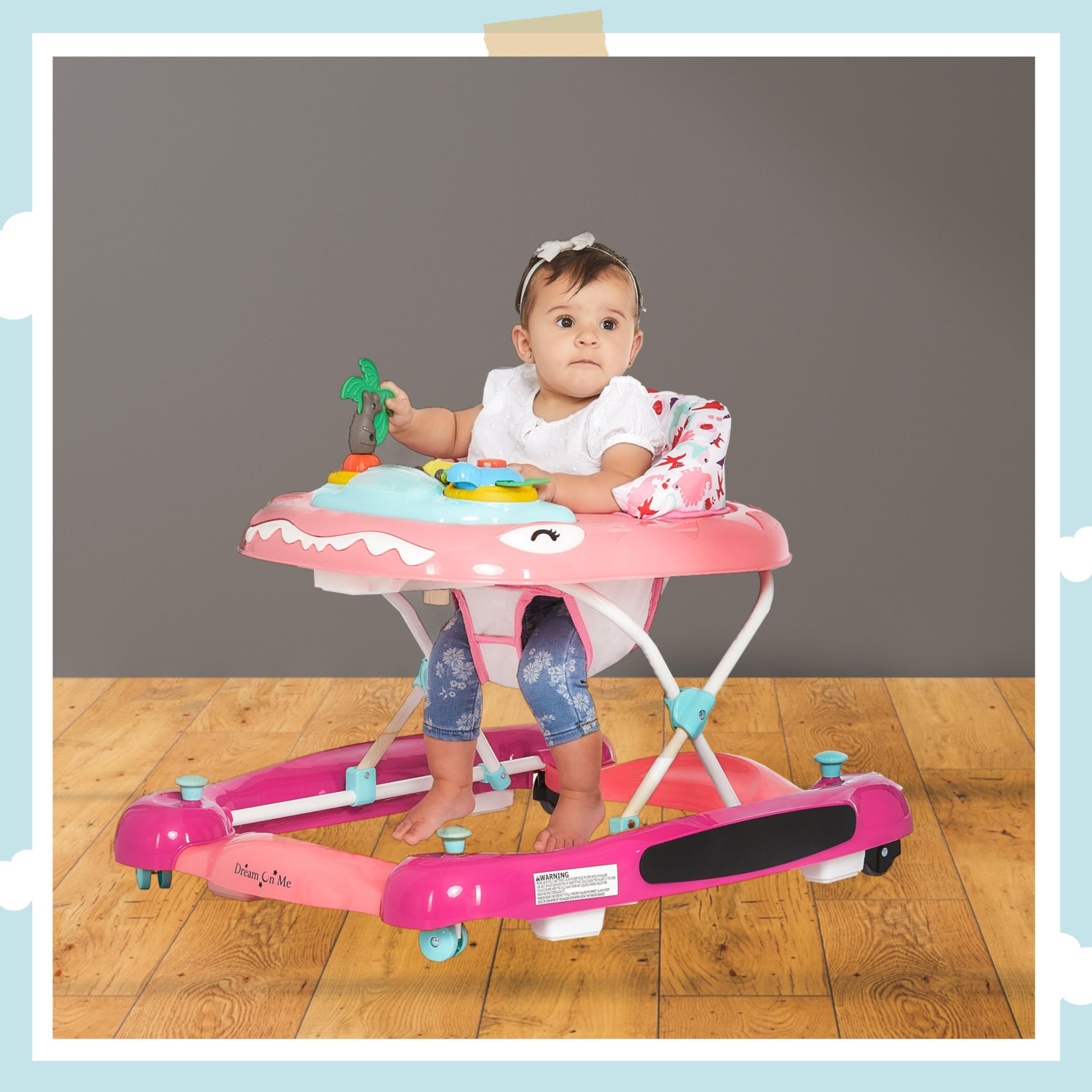 Dream On Me Baby Steps Baby Walker in Pink - Adjustable 3-Position Height, Removable Tray & Foldable Design for Easy Storage | Perfect for Learning to Walk, Indoor Play & Parent-Assisted Baby Mobility