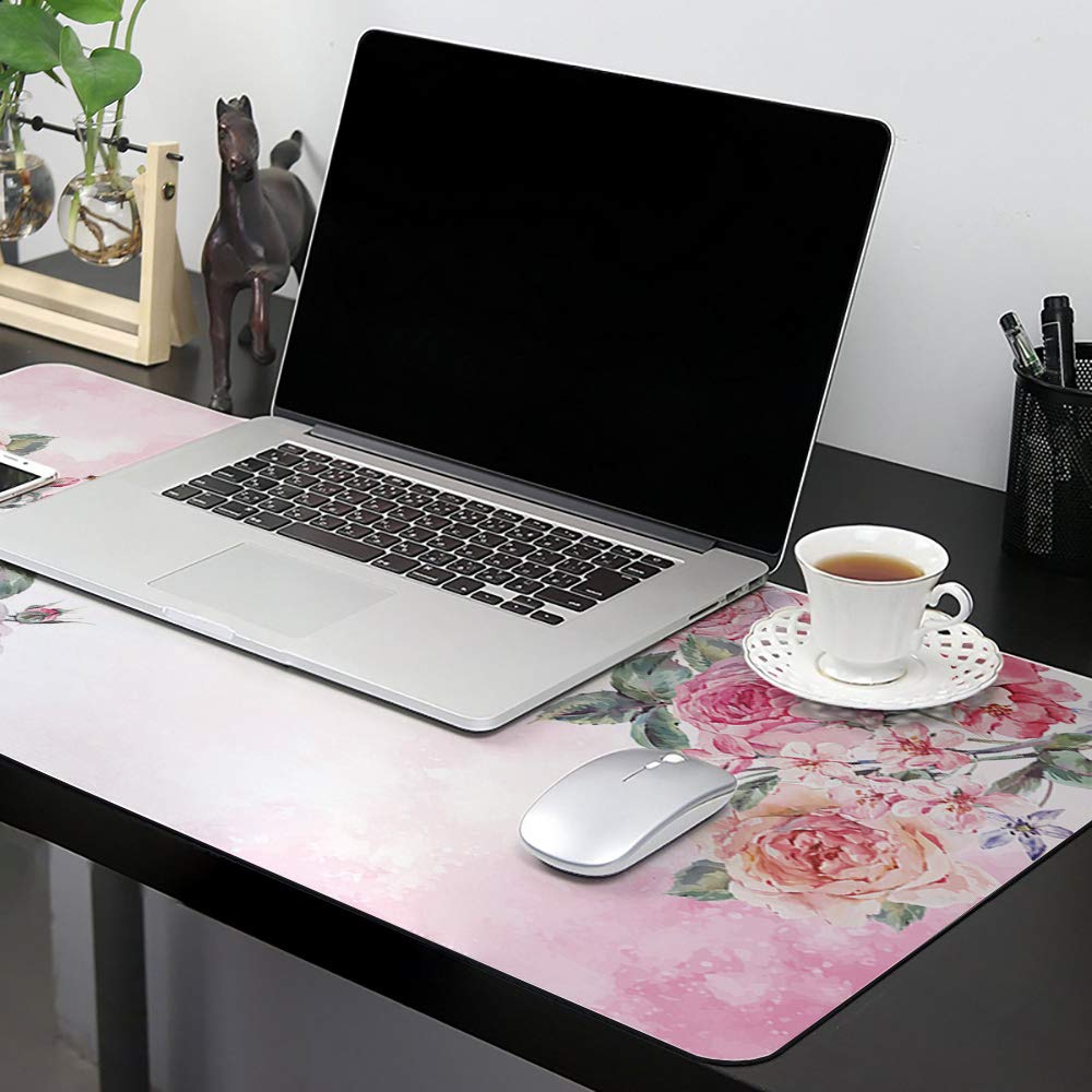 35x15INCH Oversized Pink Floral Dragonfly Waterproof Desk Pad - Soft Office Desk Mat for Writing, Gaming & Work | Protects Mouse & Keyboard | Perfect for Home Office, Gaming Setup & Workspace