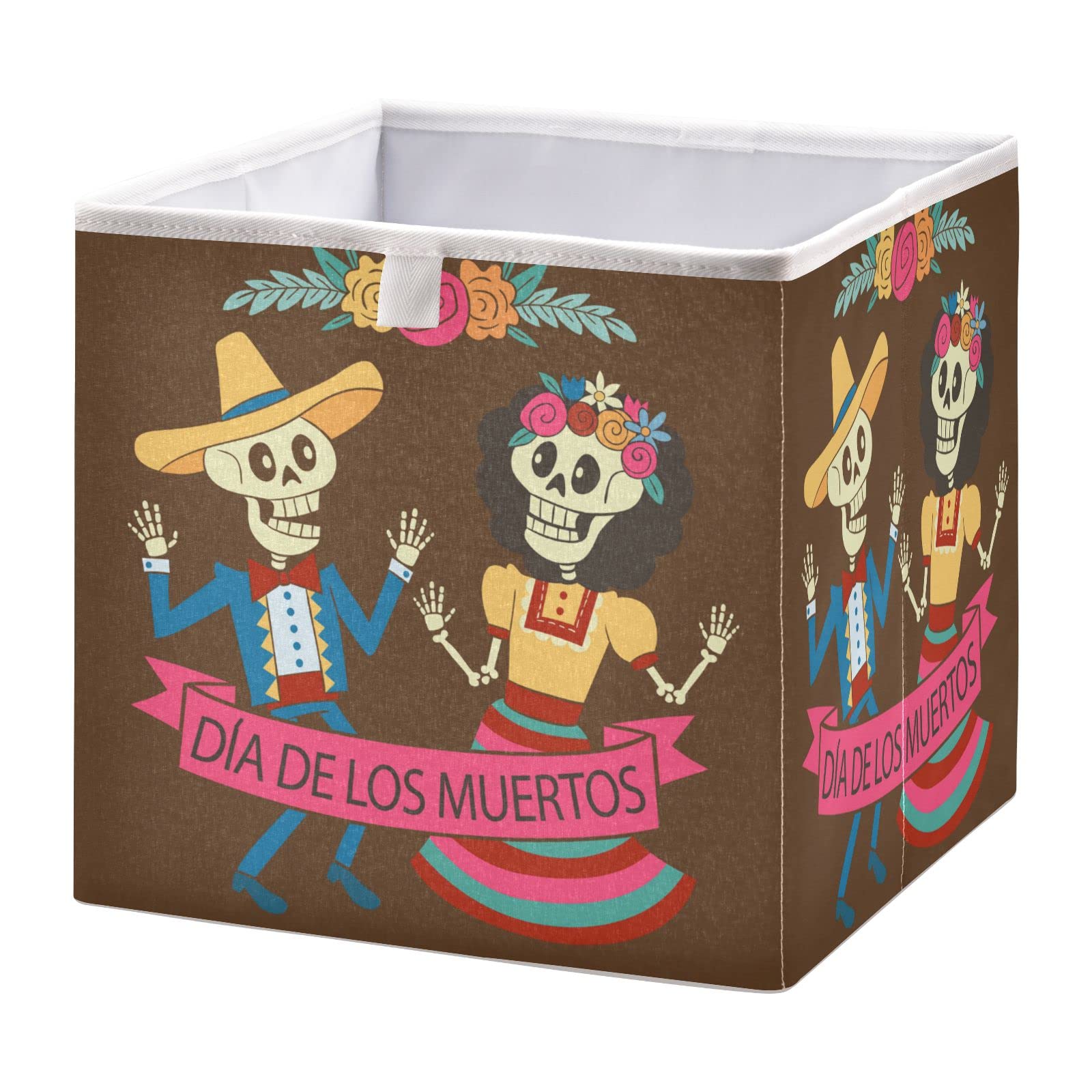 Halloween Mexican Skull Storage Baskets - Foldable Collapsible Organizer Box for Shelves, Pantry, Bathroom & Nursery (16 x 11 Inch) - Perfect for Toy Storage, Closet Organization & Home Decor