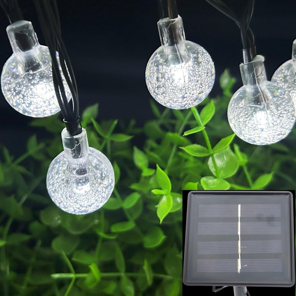 Solar Powered String Lights Outdoor - 20ft Waterproof 30 LED Crystal Globe Fairy Lights with 8 Lighting Modes for Backyard, Patio, Garden, Wedding & Christmas Decorations (White) - Perfect for Holiday Parties, Romantic Evenings and Outdoor Ambiance