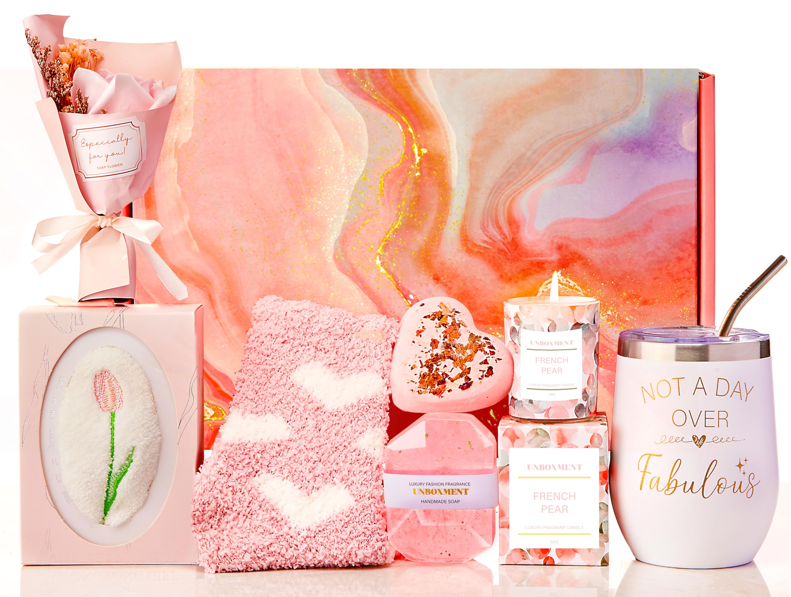 Self Care Gift Basket for Women - Relaxing Spa Set with Rose Gifts for Mom, Grandma & Friends | Unique Birthday & Thinking of You Present | Perfect for Mother's Day, Galentine's Day & Stress Relief
