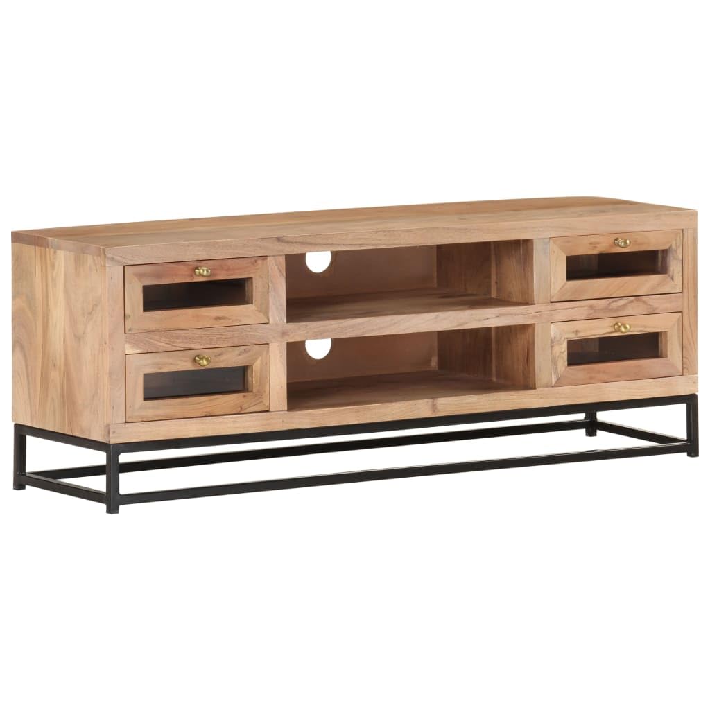 Industrial TV Stand with Drawers & Shelves - Solid Acacia Wood & Steel Base TV Cabinet 43.3
