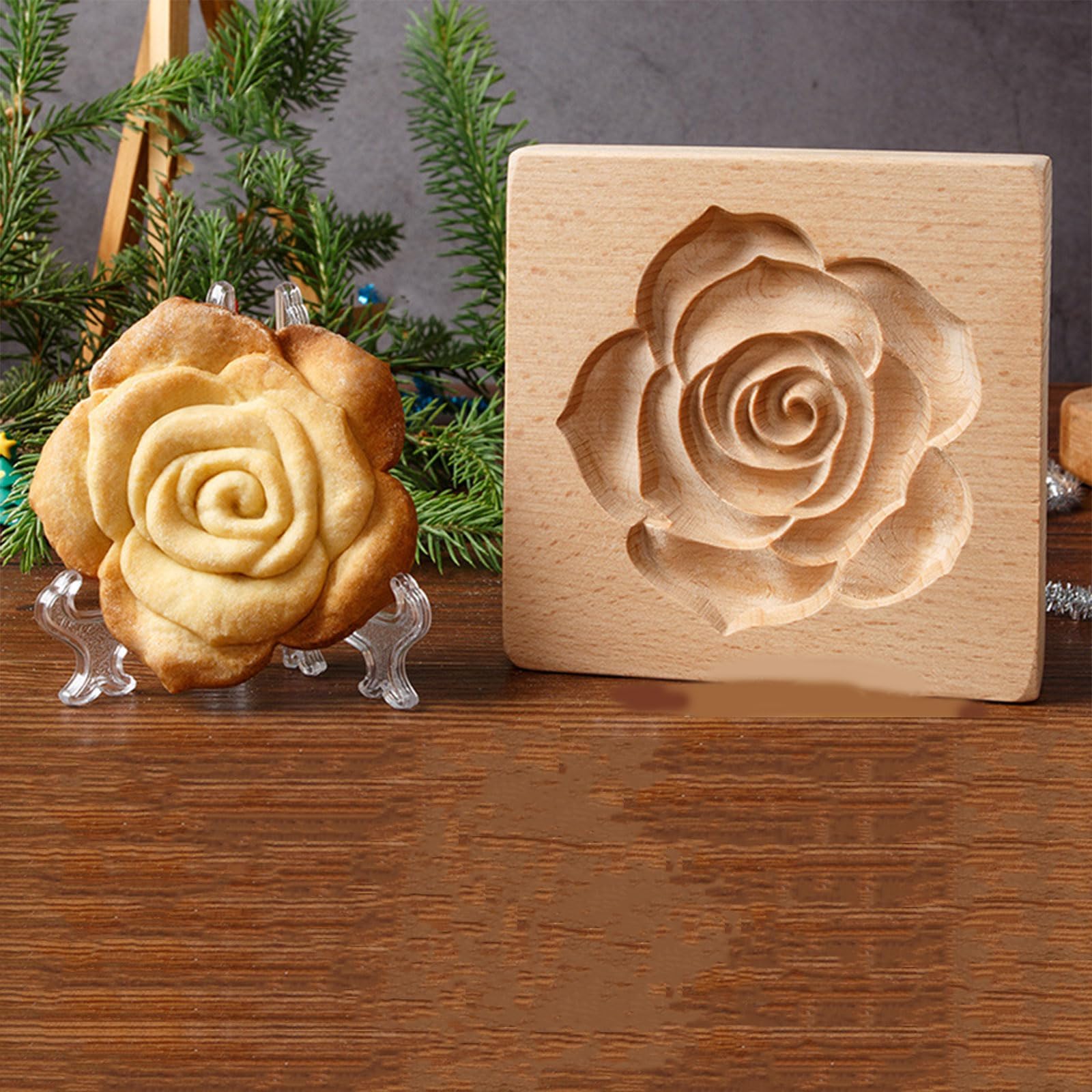 Rose-Shaped Tostonera - Wooden Plantain & Cookie Press for Tostones, Baking & Decorating - Perfect for Latin Cuisine, Homemade Cookies & Party Snacks