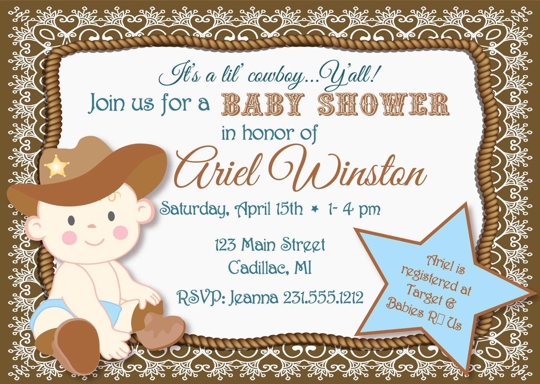 Lil Cowboy Baby Shower Invitations - Western Theme Party Invites for Boys & Girls - Perfect for Cowboy-Themed Baby Showers and Gender Reveals