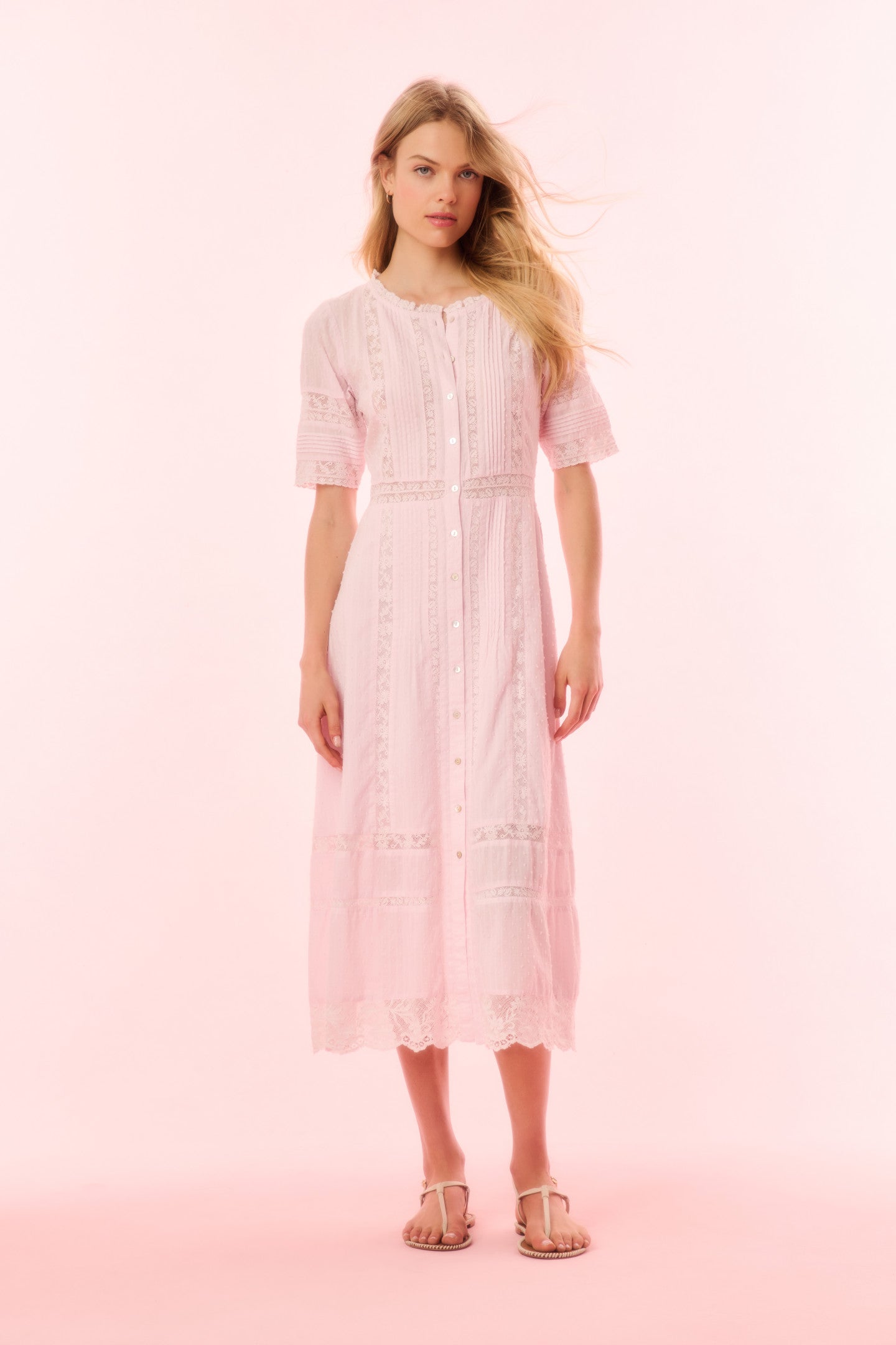 Francilla Cotton Midi Dress for Women - Ballerina Pink Flowy Summer Dress | Perfect for Beach, Brunch & Casual Outings