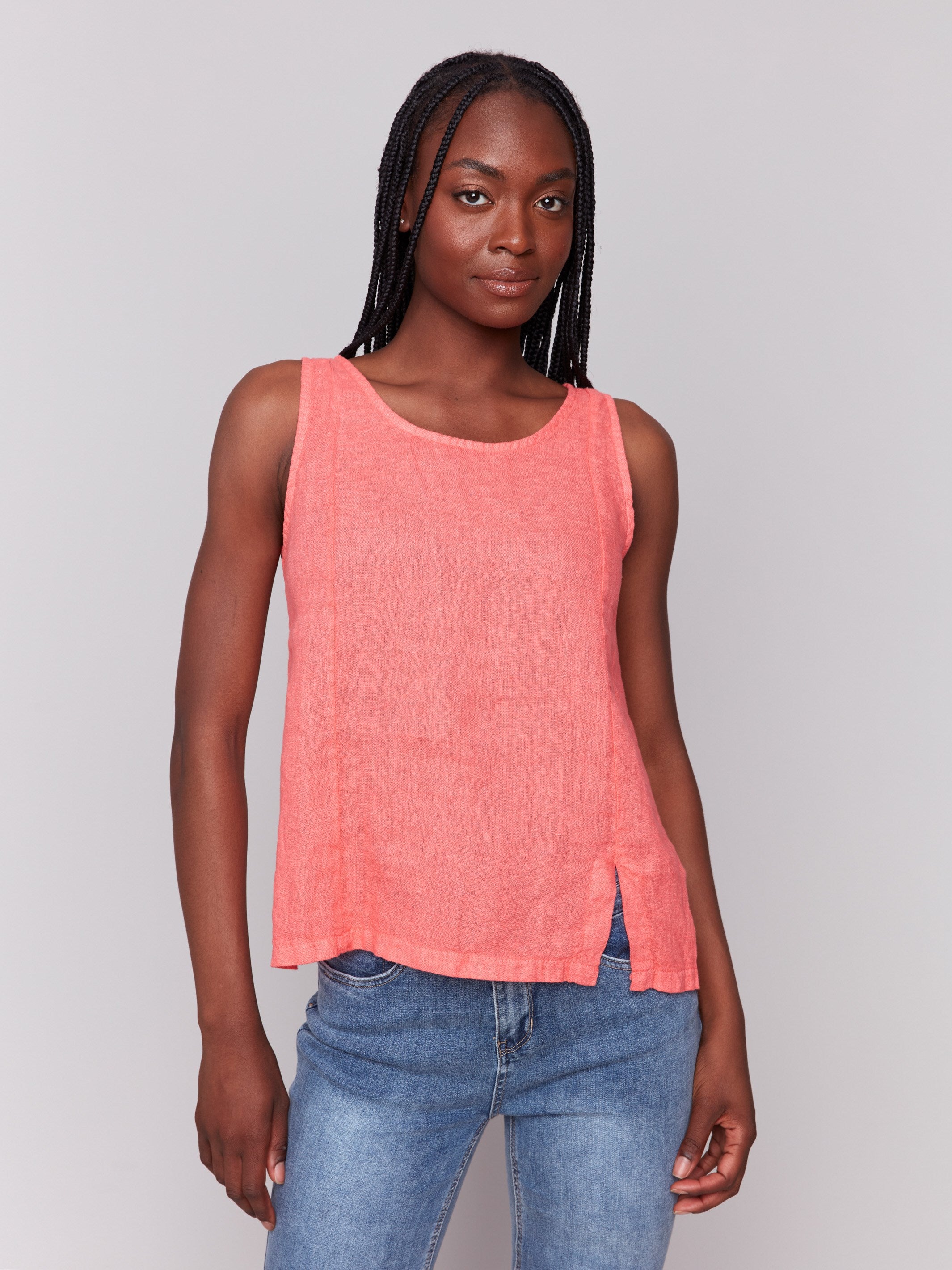 Breathable Sleeveless Linen Top with Side Slit - Summer Casual Blouse for Women | Perfect for Beach Outings, Picnics & Vacation Wear