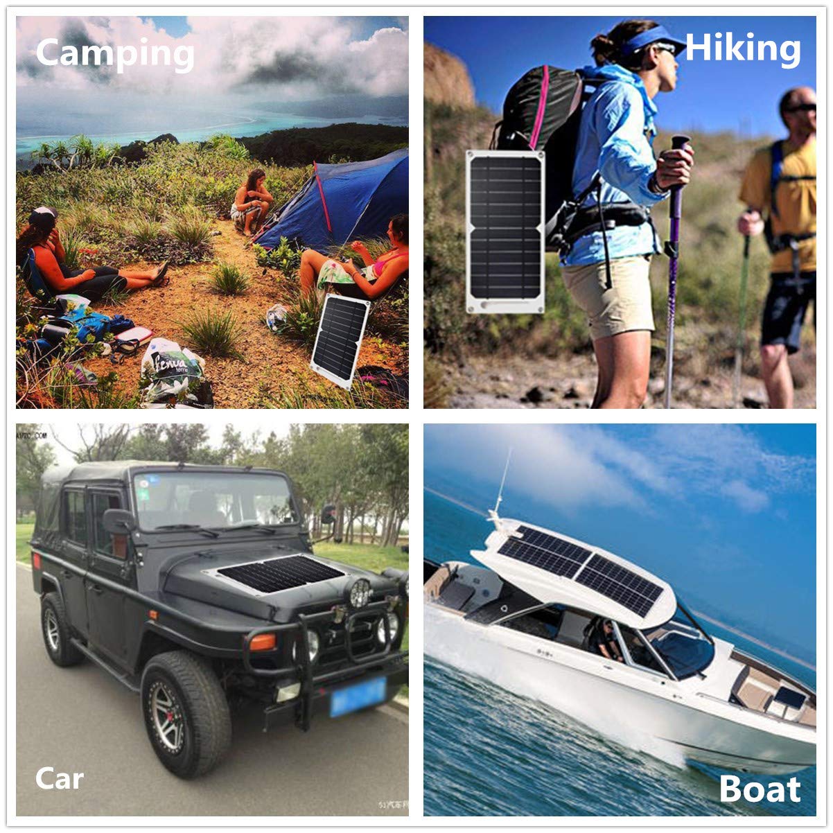 10W Flexible Solar Panel Car Battery Charger - Portable 10 Watt Solar Trickle Maintainer with Carabiner & Suction Cups for RV, Boat, Truck, Trailer, Motorcycle - Perfect for Off-Grid Power & Outdoor Adventures