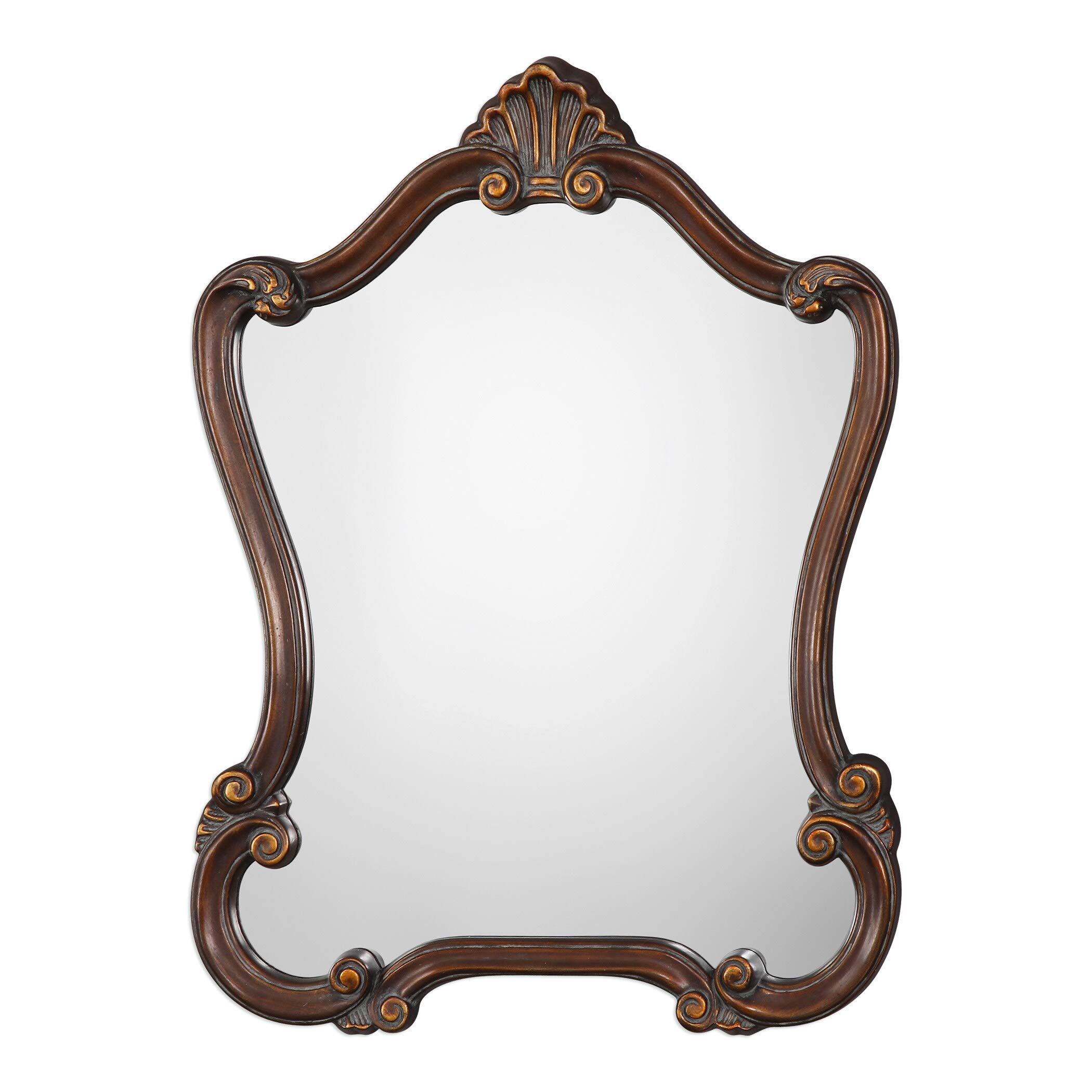 Antique Bronze Wall Mirror 26x35 Inches with Traditional Hooks - Rustic Home Decor for Living Room, Bedroom & Entryway