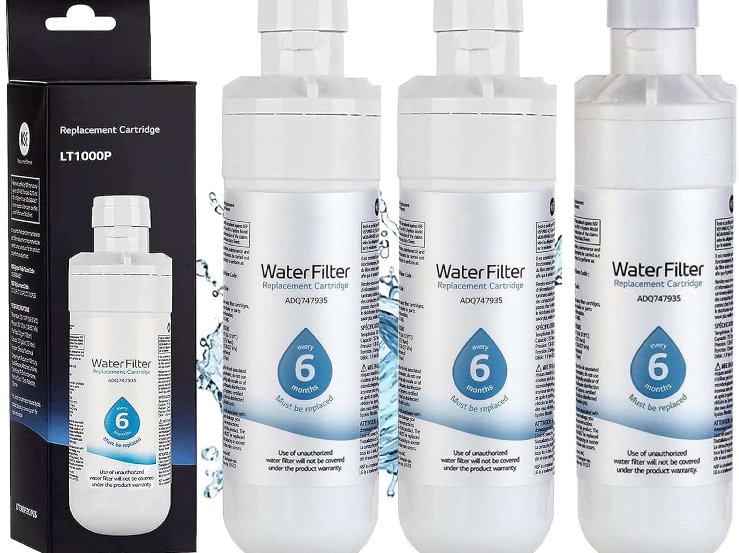3-Pack LT1000P Refrigerator Water Filter Replacement - Compatible with LG LT1000P/PC/PCS, MDJ64844601, ADQ74793501, ADQ74793502 - 6-Month 200 Gallon Capacity - Easy Installation for Clean Drinking Water at Home or Office