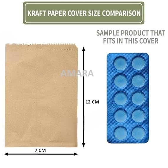 Amara Brown Paper Medicine Covers 7cm x 12cm (BxL) - Pack of 400 Pieces | Disposable Pharmacy Packaging for Pills, Tablets & Capsules | Perfect for Pharmacies, Hospitals & Home Medication Organization