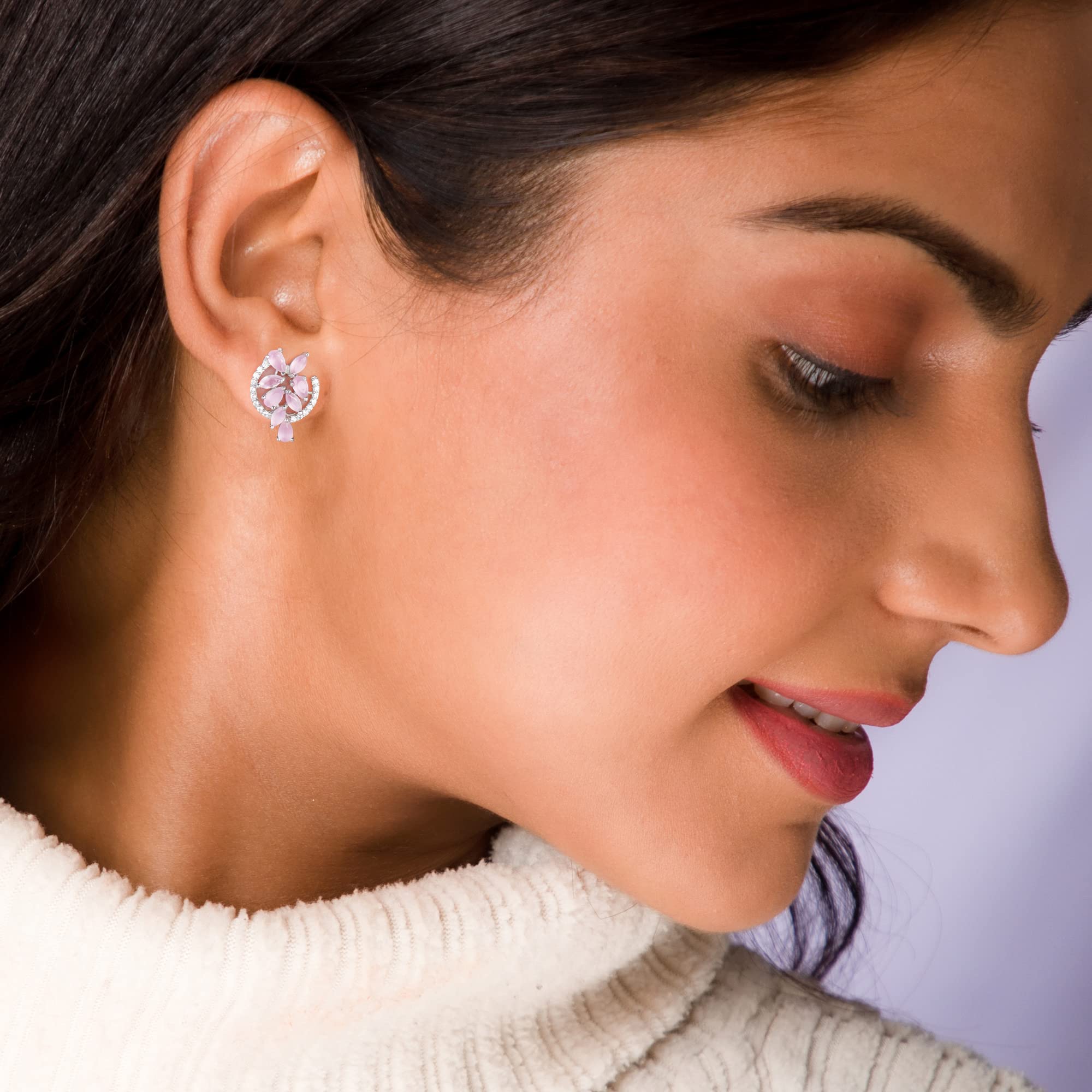 GIVA 925 Sterling Silver Pink Periwinkle Flower Earrings for Women | Genuine 925 Silver Jewelry with Certificate & Warranty | Perfect Gift for Girlfriend, Wife, Daughter | Elegant Everyday Wear & Special Occasions