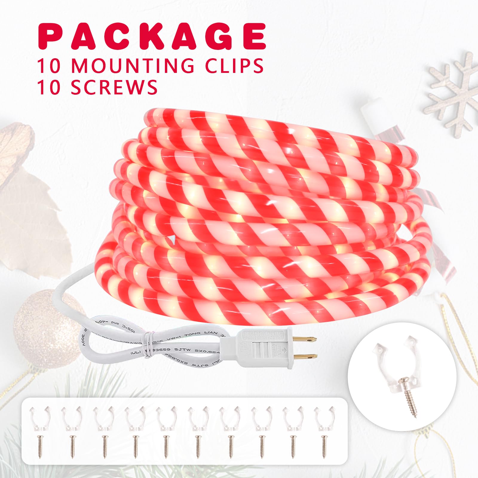 30FT LED Christmas Candy Cane Rope Lights - IP65 Waterproof Connectable Fairy Tube Lights for Outdoor, Patio, Garden, Christmas Tree & Holiday Decorations | Perfect for Xmas Party, Winter Wedding, and Festive Home Decoration