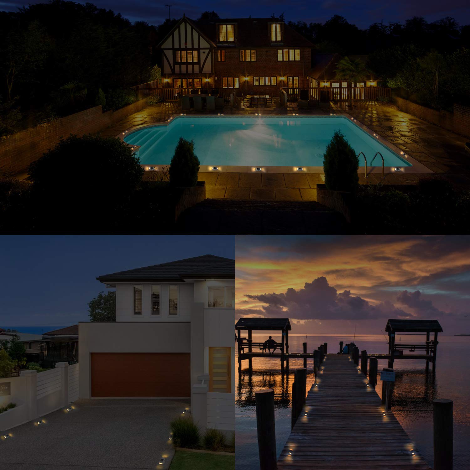 JACKYLED 6-Pack Solar Dock Lights with Switch - Warm White Waterproof Outdoor LED Deck Lighting for Driveway, Marine, Step Stair, Garden, Sidewalk & Path | Solar Powered Road Studs for Night Safety & Landscape Illumination