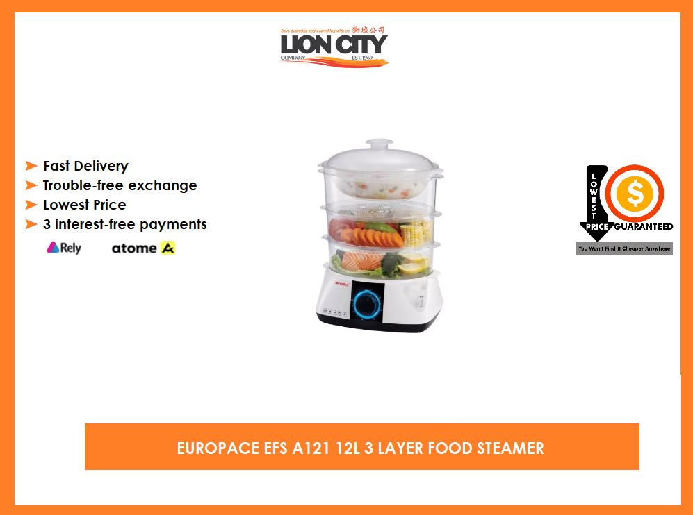 EUROPACE EFS A121 12L 3-Layer Stainless Steel Food Steamer - Perfect for Dumplings, Vegetables & Healthy Meal Prep at Home