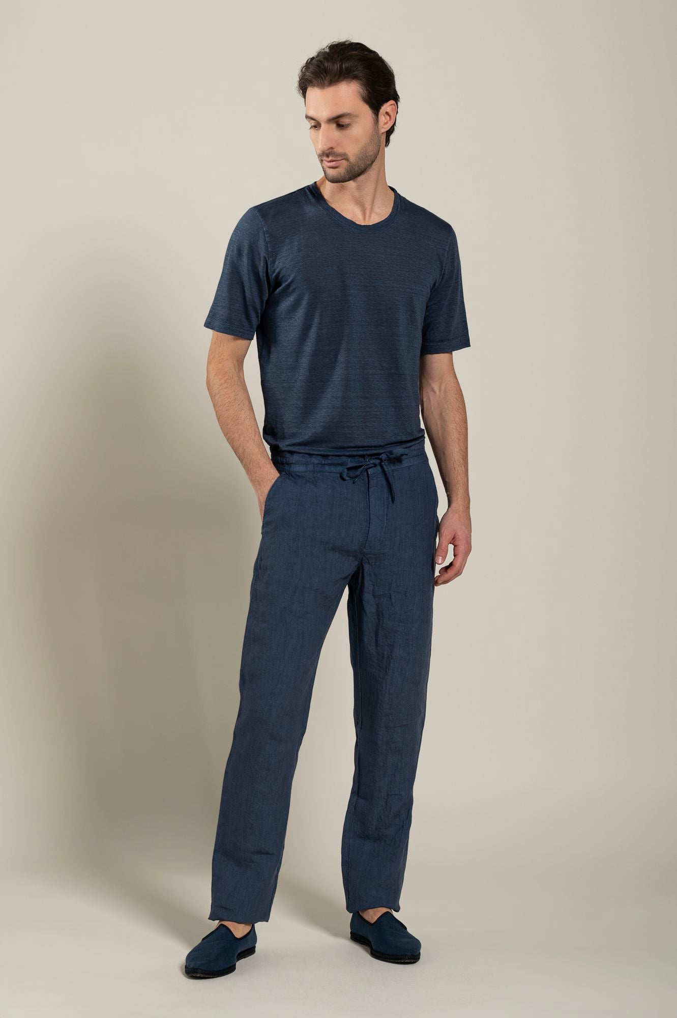 Men's Navy Blue Drawstring Pants - Comfortable Casual Joggers for Lounge, Travel & Workout | Elastic Waist Sweatpants