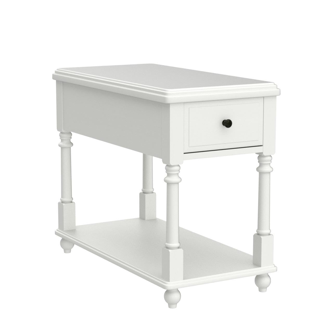 Solid Wood Narrow End Table with Drawer - Slim Sofa Side Table with Storage Shelves & Easy Assembly (22