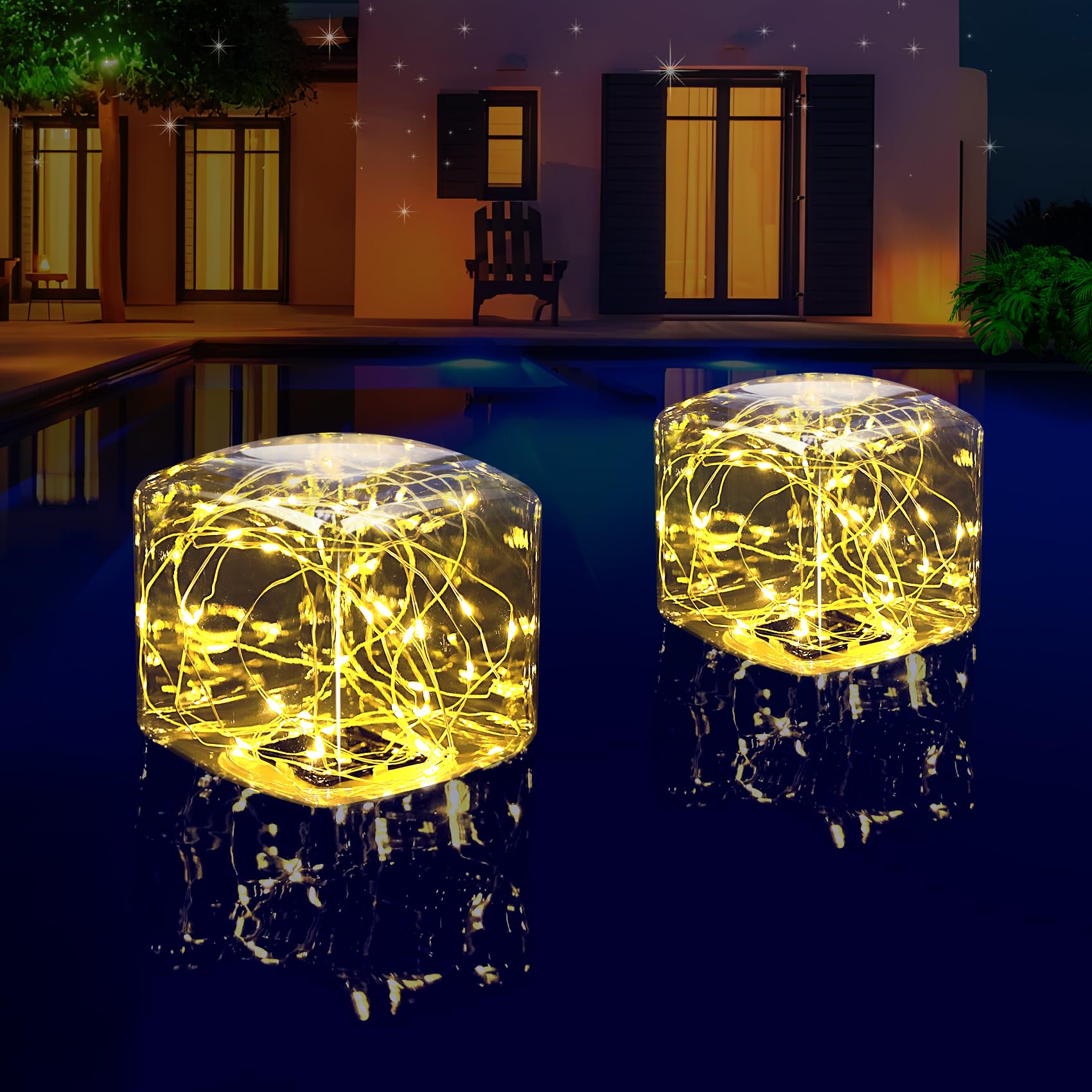 2024 Solar Pool Lights - 2 Pack Warm White Floating LED Lights, IP68 Waterproof 7