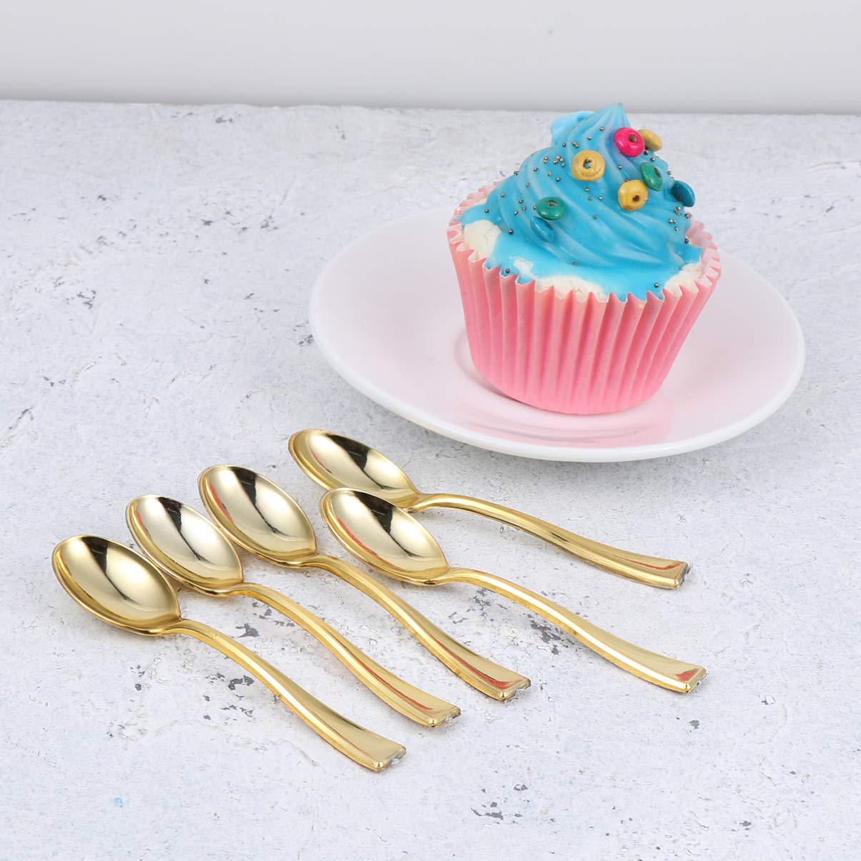 80-Piece Cabilock Plastic Mini Cake Tasting Spoons - Disposable Dessert & Appetizer Sampling Spoons for Home, Party, Wedding, and Catering (Gold)