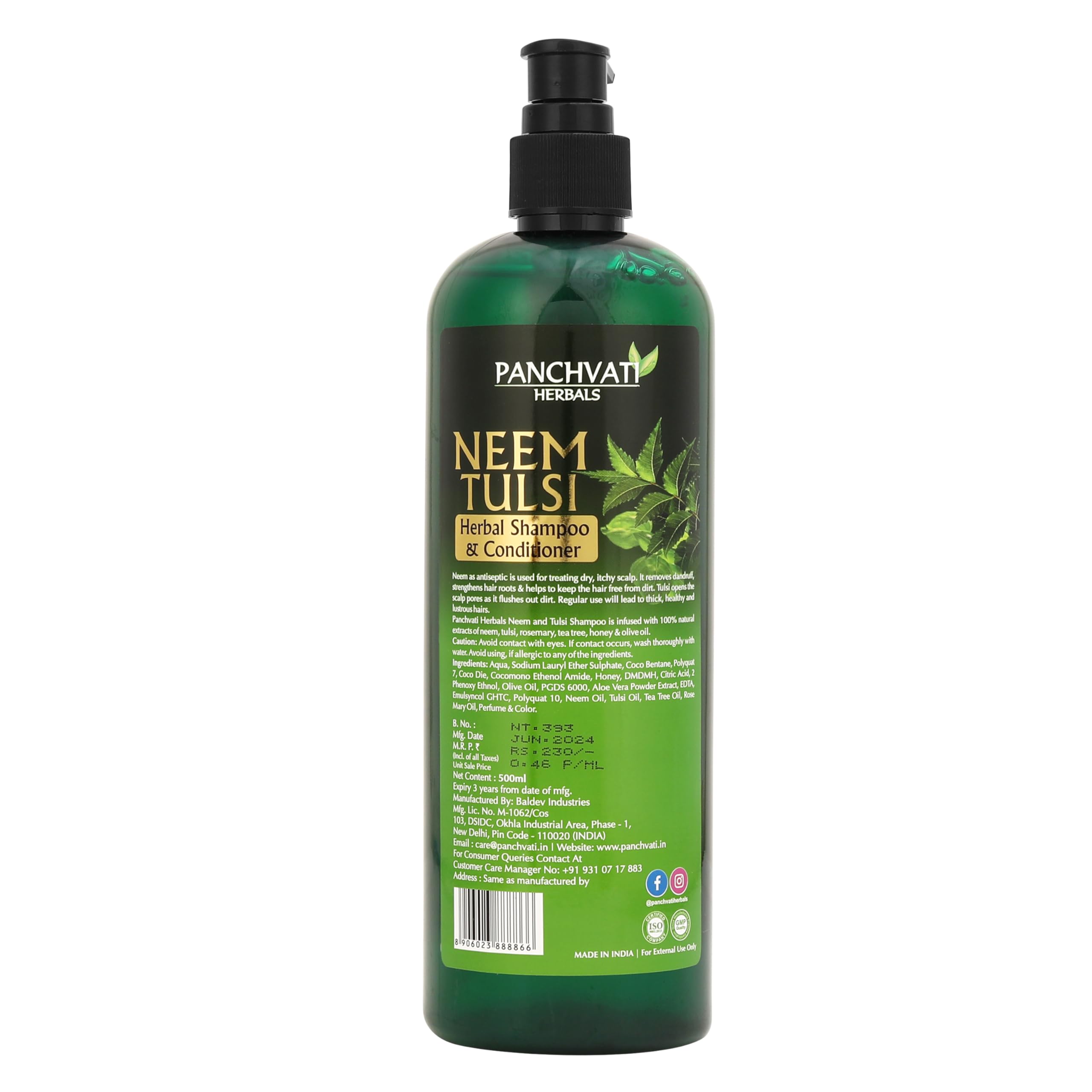 Panchvati Herbals Neem Tulsi Hair Shampoo for Healthy Hair Growth & Hair Fall Control - 450ml | Ayurvedic Herbal Shampoo for Daily Use & Scalp Care